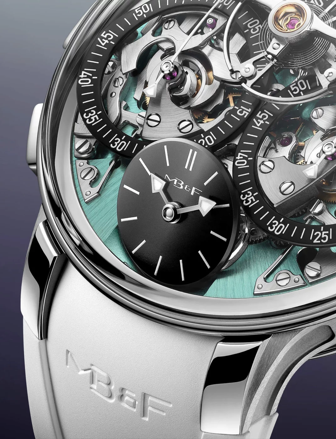 MB&F LM Sequential Flyback EVO in Titanium with Aquamarine Dial