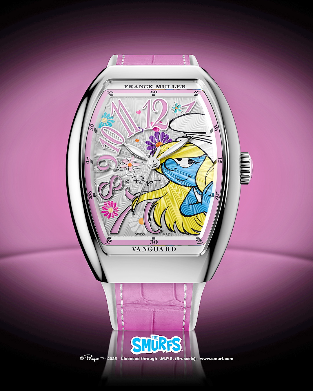 SMURFETTE STEEL PINK FLOWERS