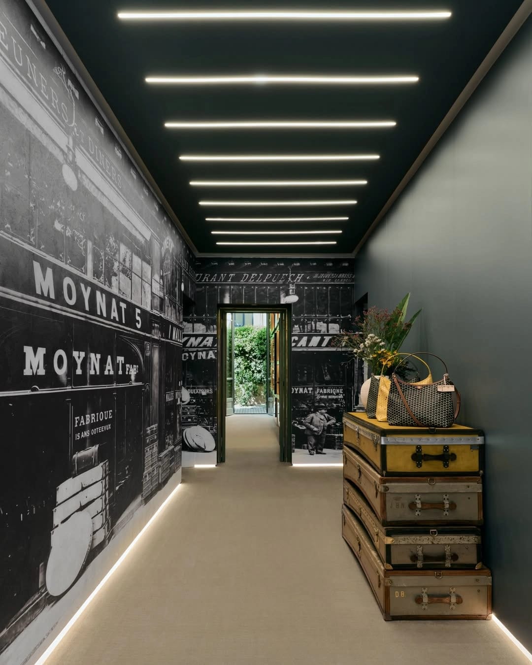 Site-specific Moynat trunk installation in Milan palazzo setting