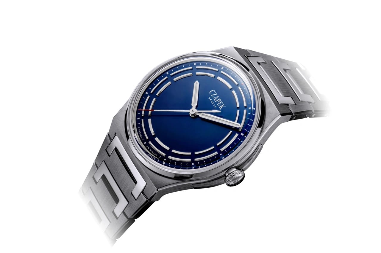 Detail of Czapek Antarctique Dark Sector Cosmic Blue dial with sector layout