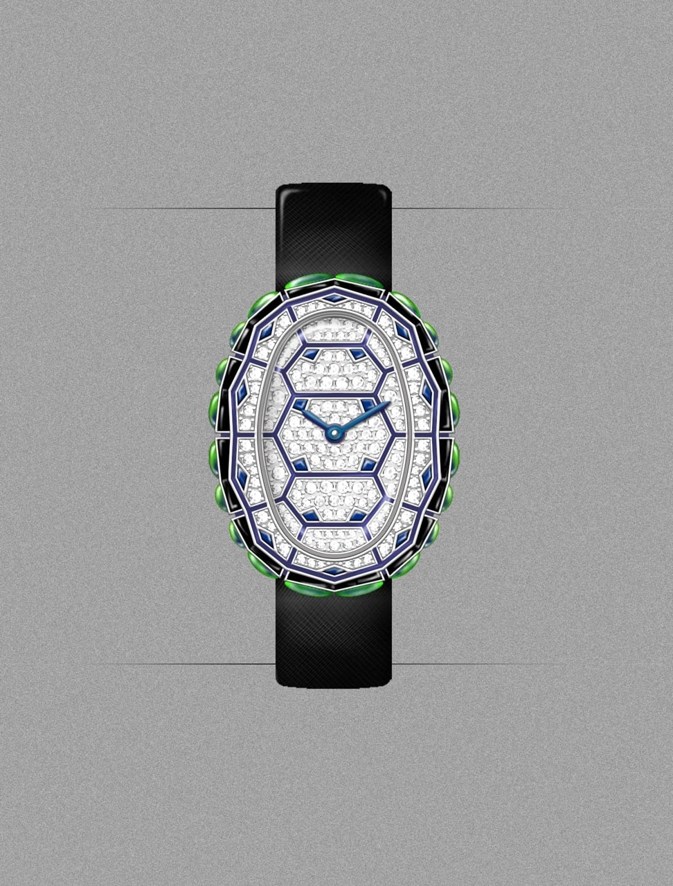 Detail of Cartier Libre tortoise and snake motifs with diamonds, sapphires and tsavorites