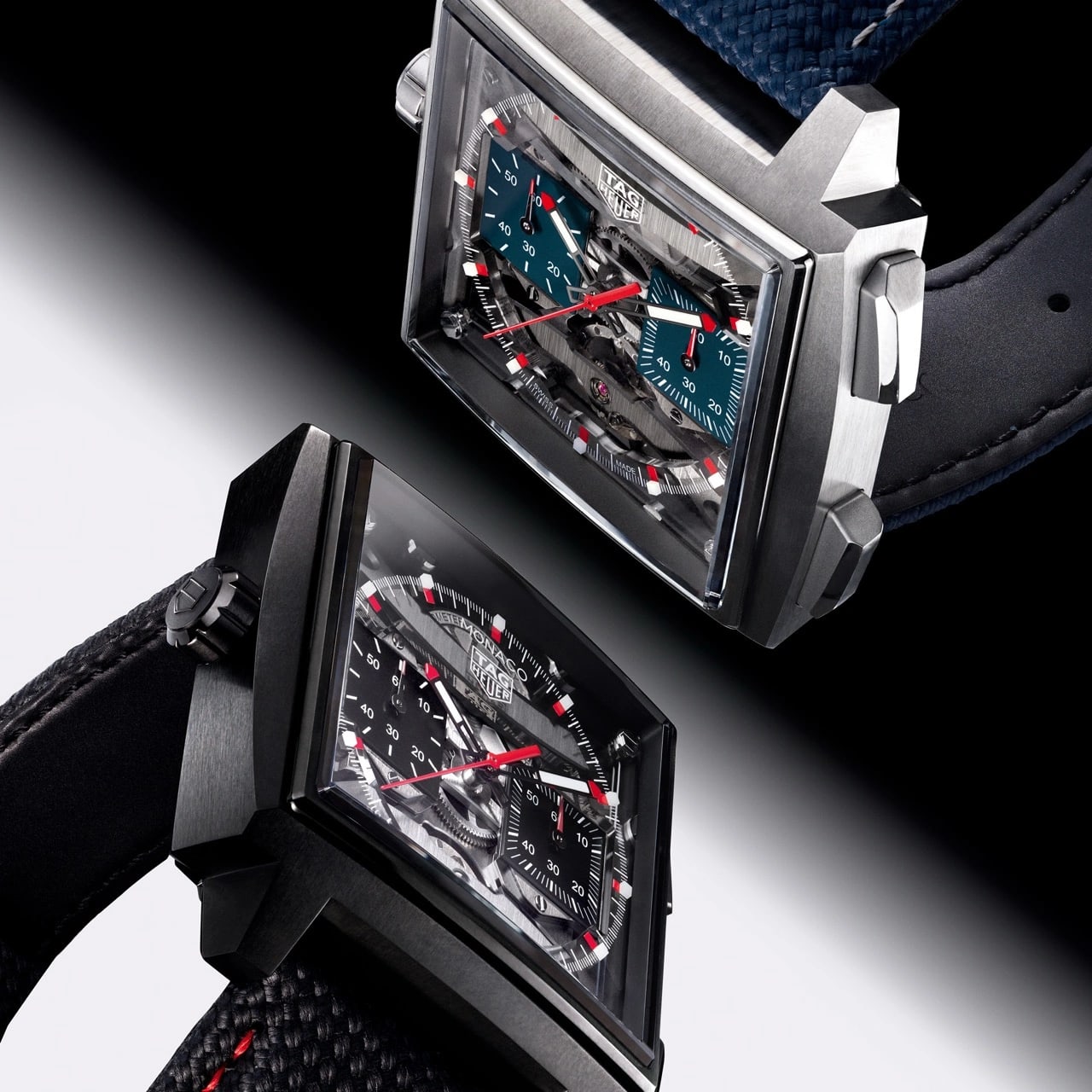 TAG Heuer Monaco Evergraph chronograph with open-worked dial showcasing the Calibre TH80-00 movement
