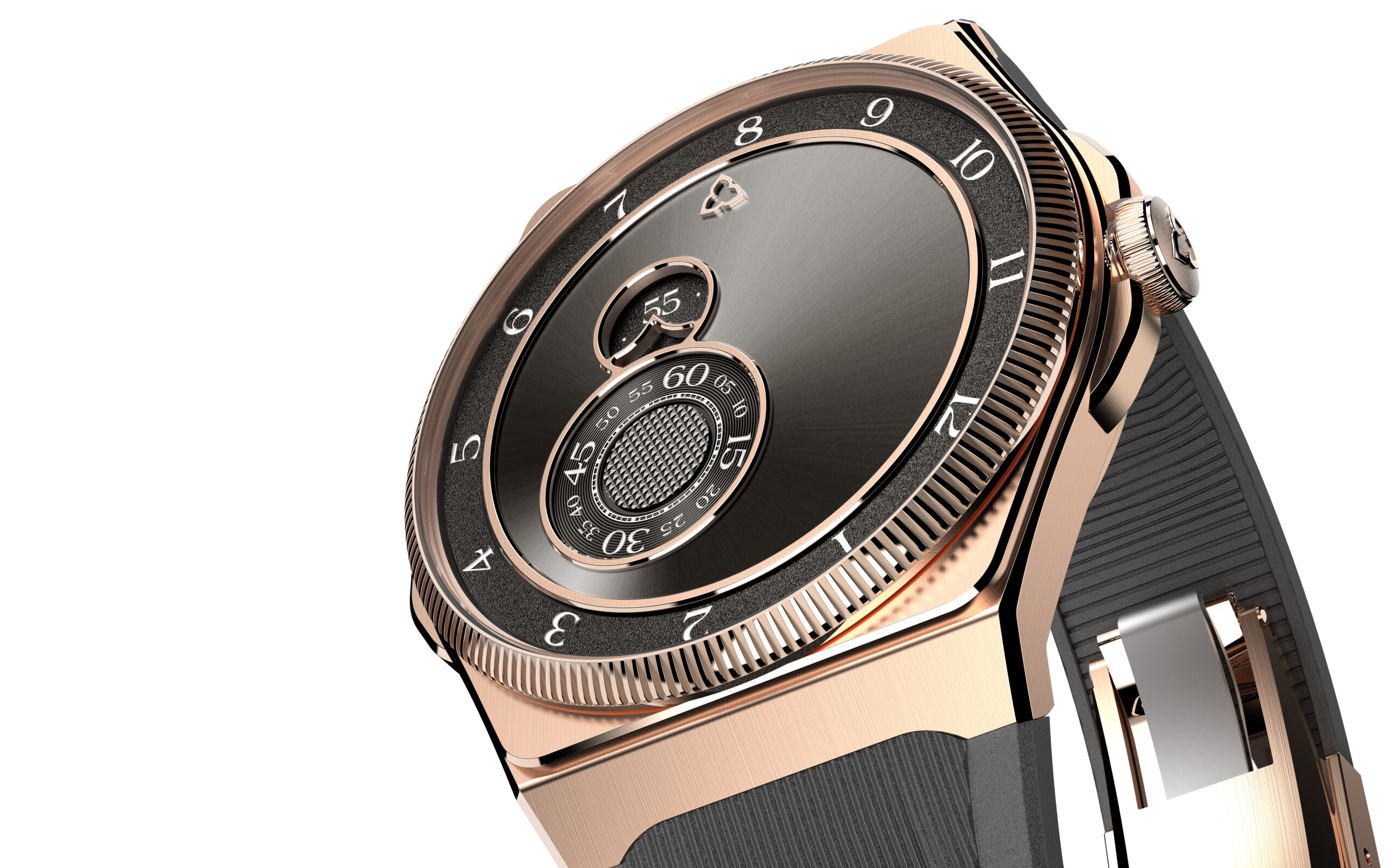 Close-up of the fluted bezel and architectural case of the Trilobe Trente-Deux
