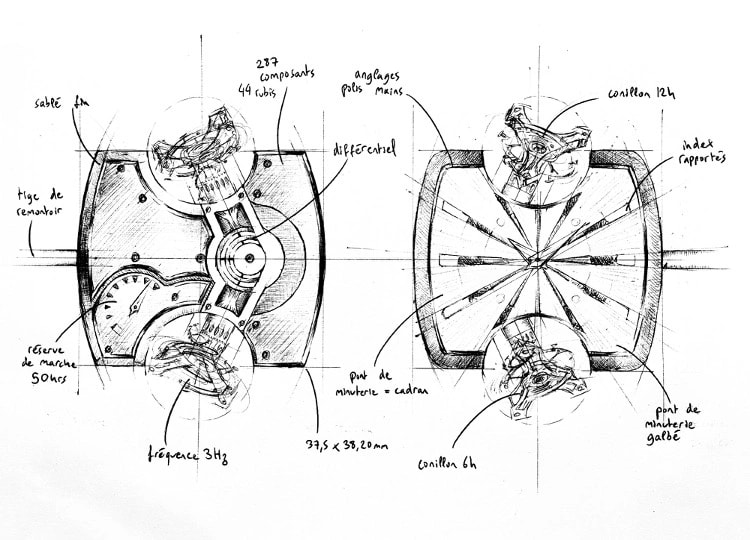 ArtyA Complexity double inclined tourbillon watch with sapphire architecture revealing the twin regulators