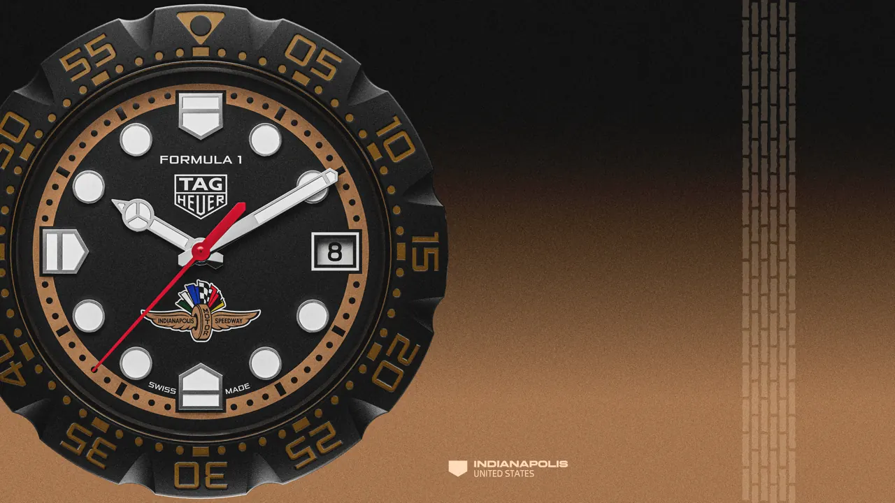 TAG Heuer Formula 1 Solargraph X Indy 500 black dial with brown minuterie and bidirectional TH Polylight bezel