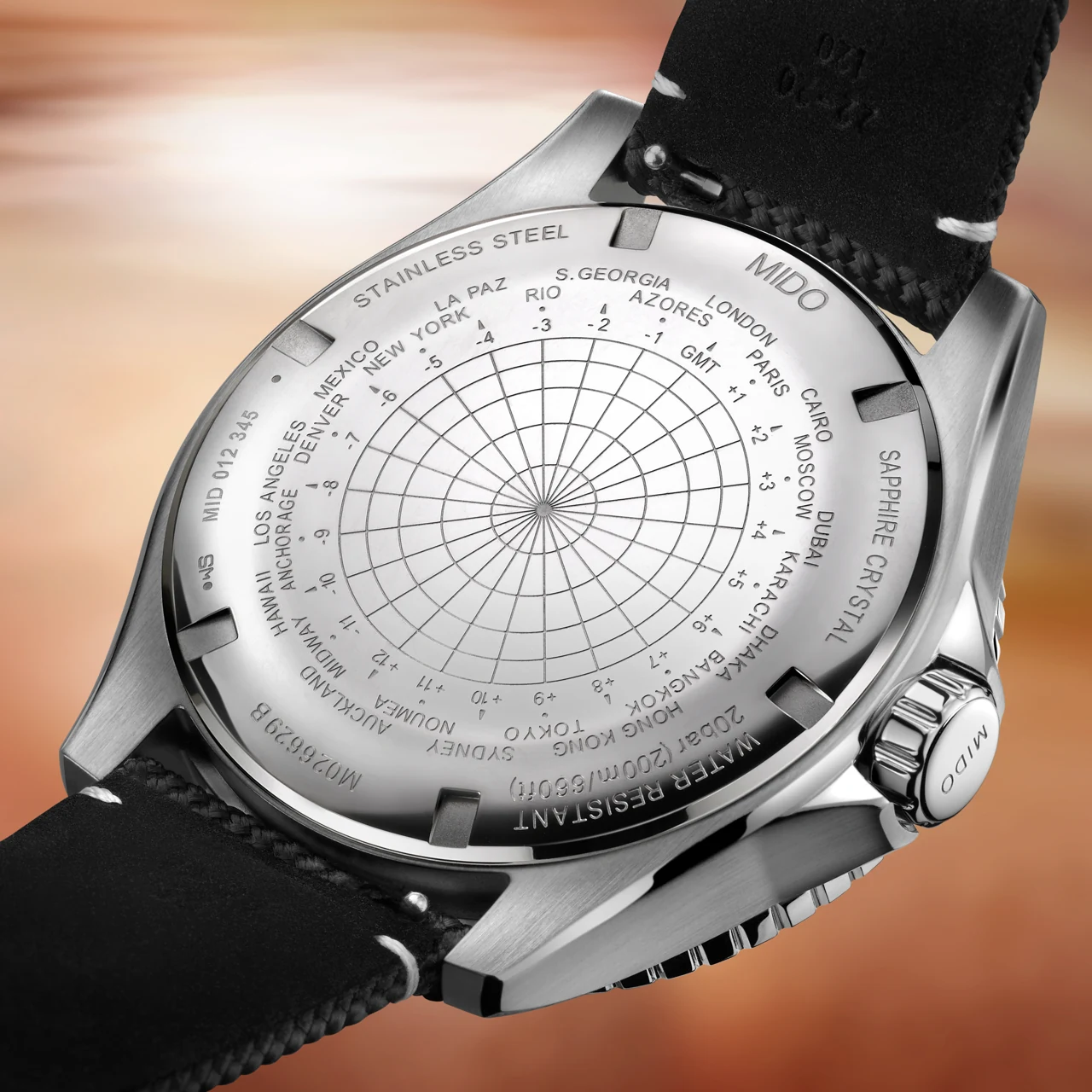 MIDO Ocean Star GMT black dial with orange GMT hand and ceramic bezel