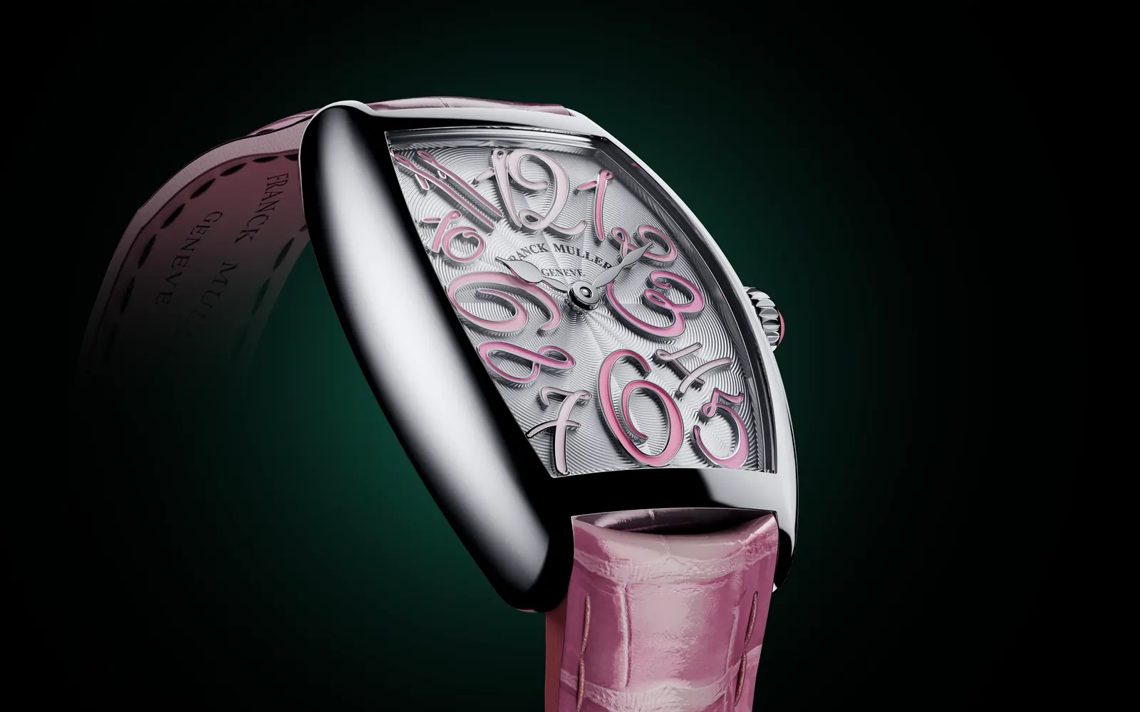 Franck Muller Cintree Curvex Color Medley rose gold dial with hand-painted numerals, front view