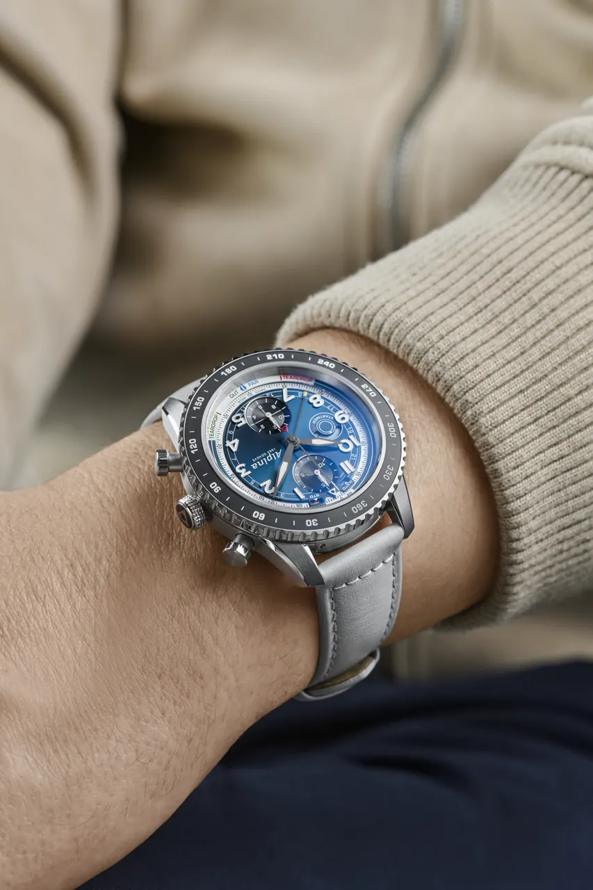 Alpina Startimer Pilot Chronograph Automatic IFR blue sunburst dial with IFR holding pattern bezel