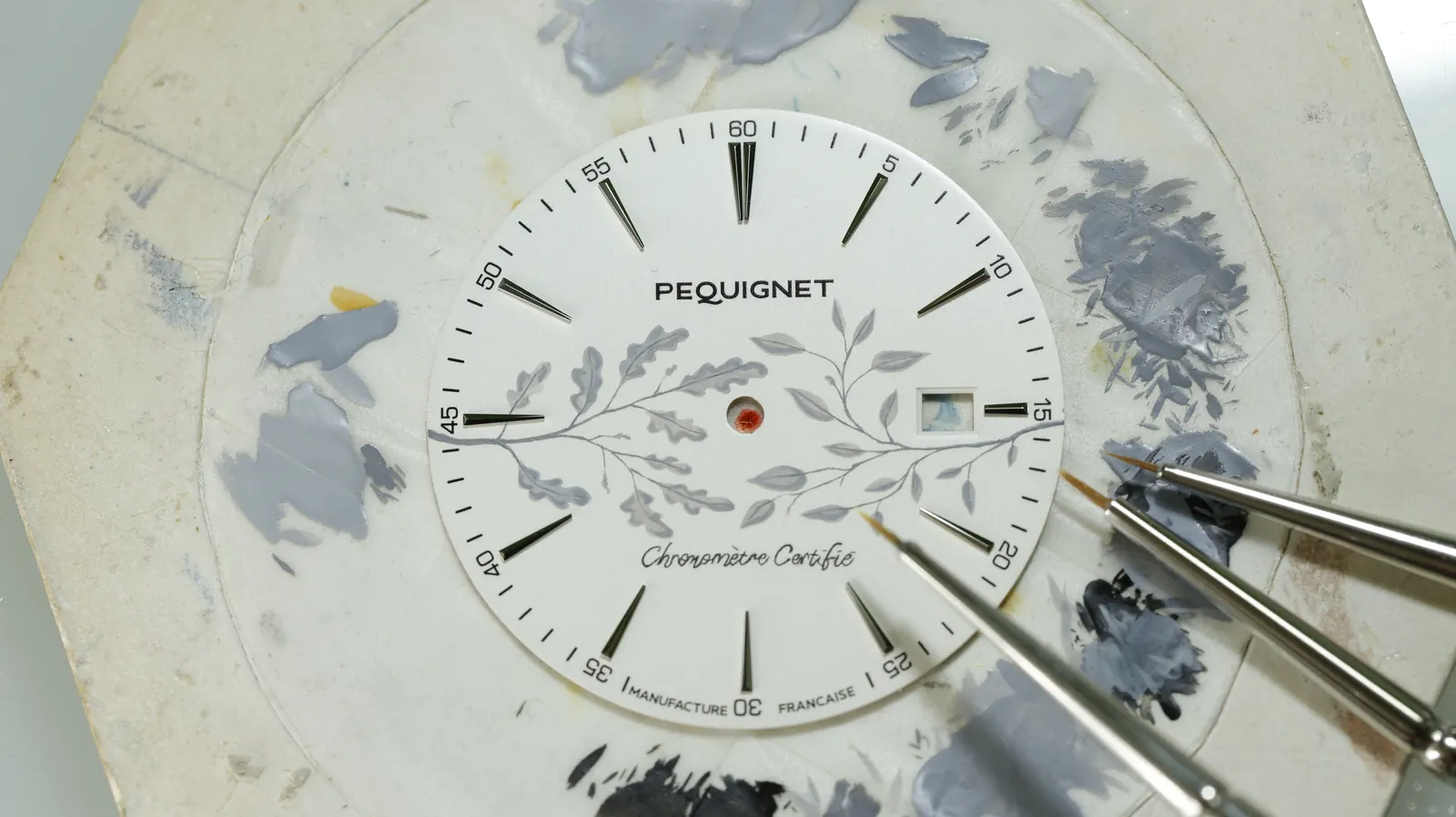 Pequignet Attitude Impériale dial featuring hand-painted oak and cherry blossom branches