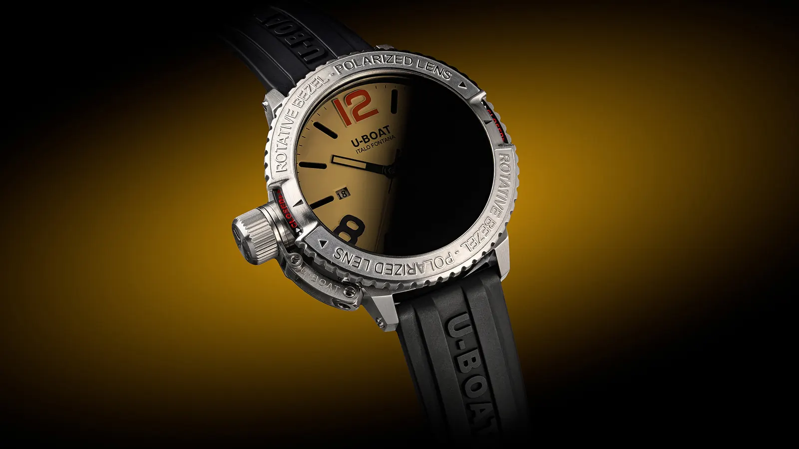 U-BOAT Classico Dark Mistery DLC black version with rotating polarized bezel and black vulcanized rubber strap