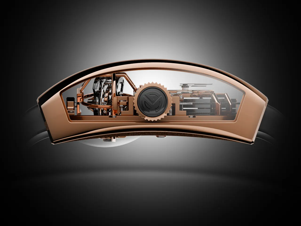 Franck Muller Vanguard Aero Revolution 3 Skeleton openworked case side profile rose gold