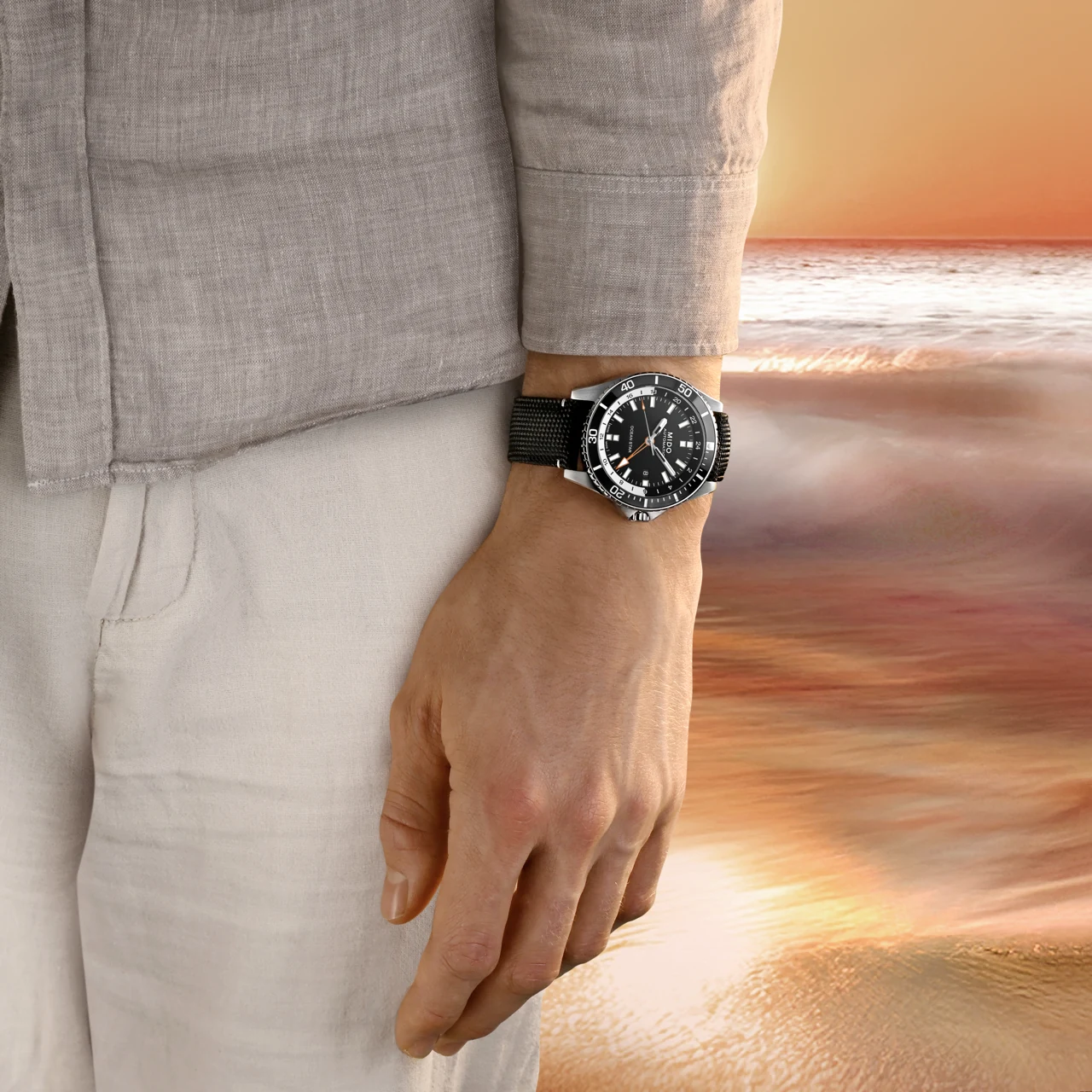 MIDO Ocean Star GMT case back engraved with 24 world time zones