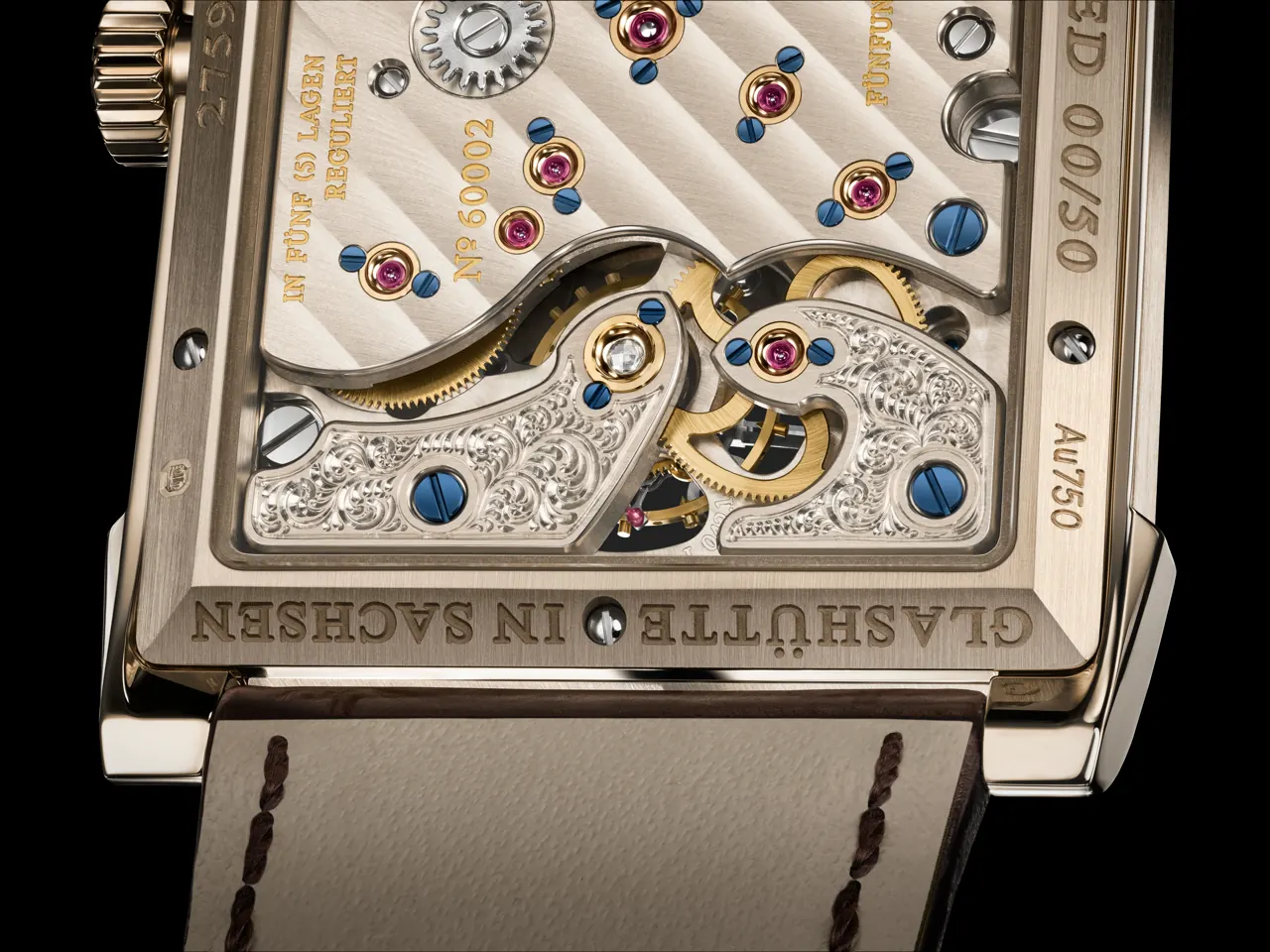 Cabaret Tourbillon Honeygold close-up of honey-gold relief numerals and lozenge hour appliques
