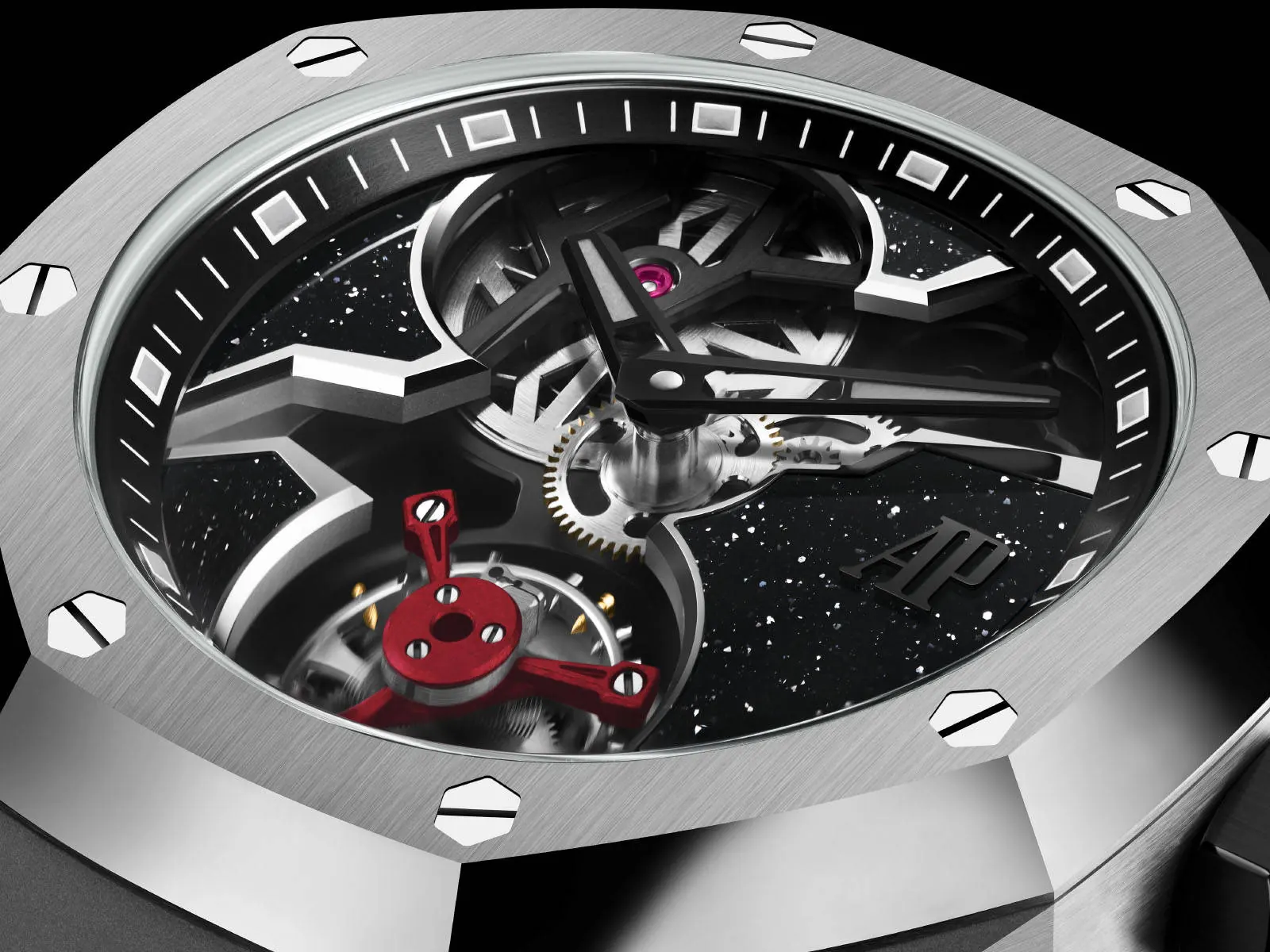 Calibre 2982 openworked movement red anodised tourbillon cage Audemars Piguet