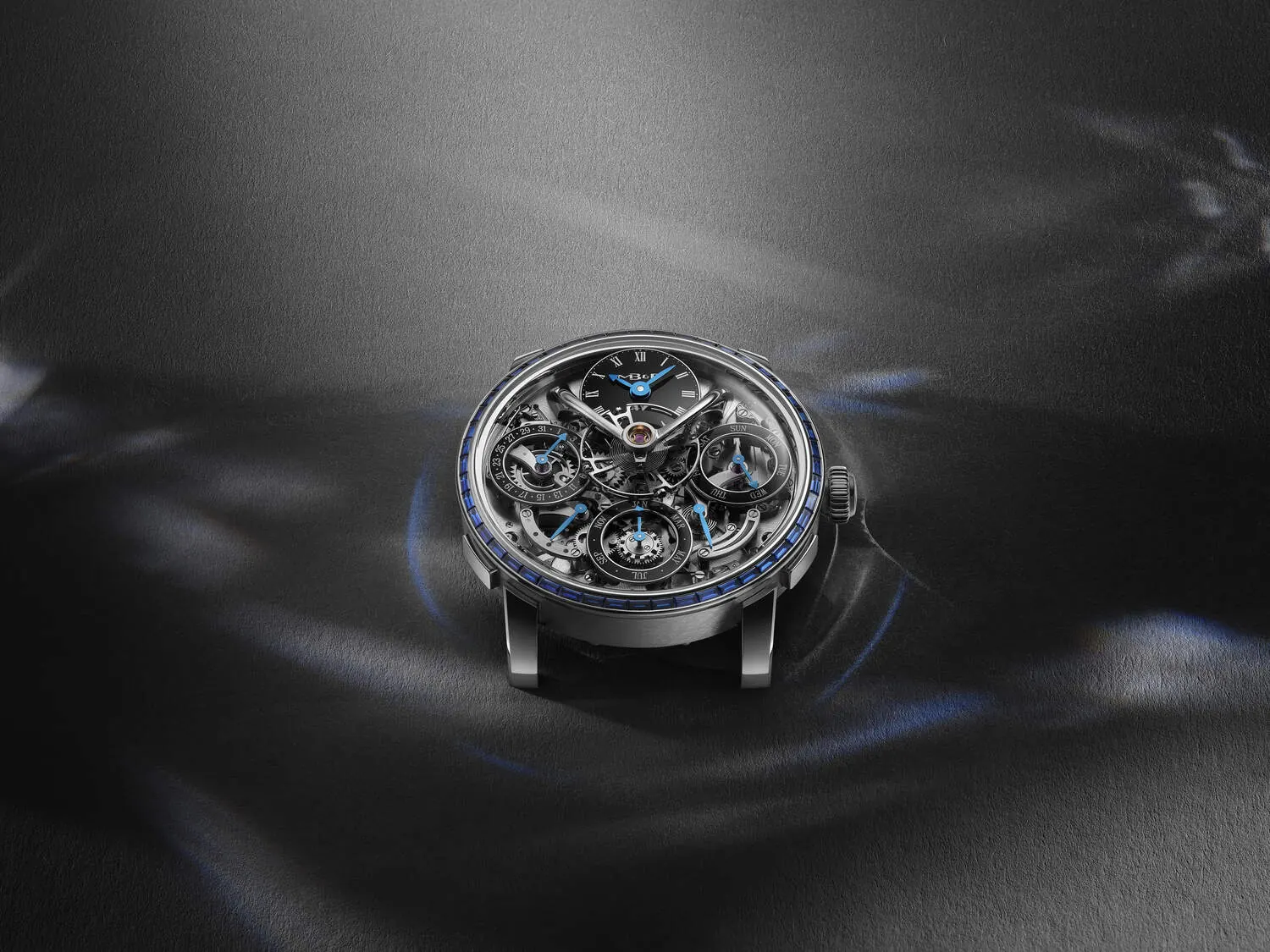 MB&F LM Perpetual Chromatic purple sapphire edition dial and suspended balance