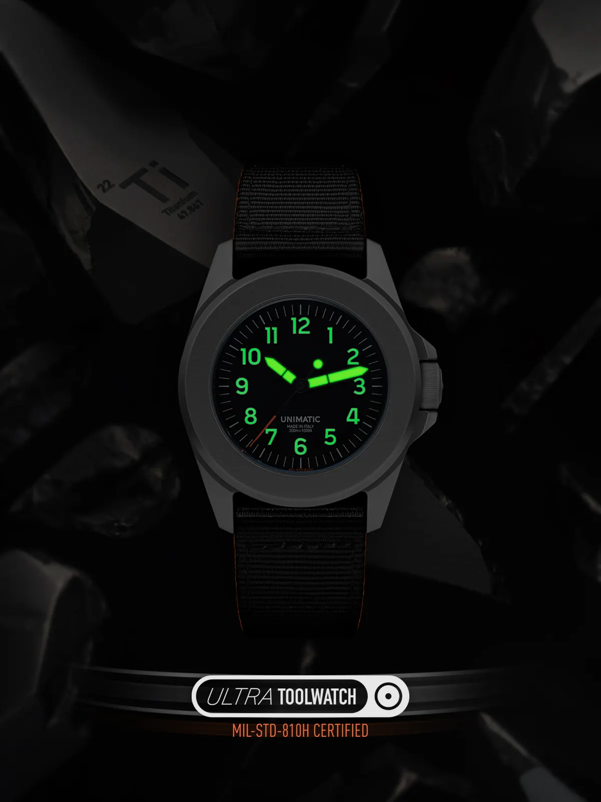 UNIMATIC Modello Quattro Ultratool GMT UT4-U-TI-GMT showing date window at 6 o'clock and GMT display