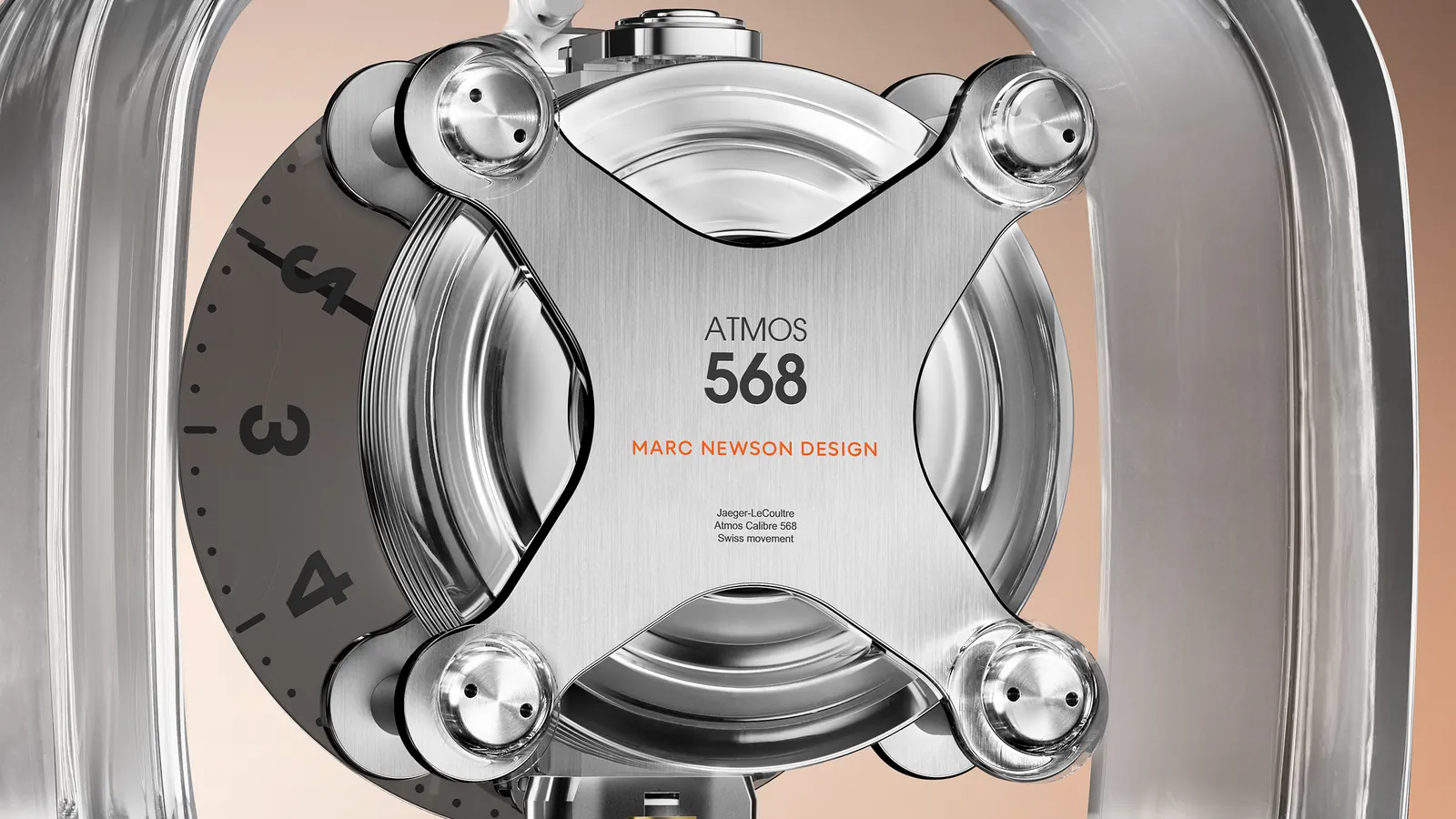 Atmos Designer 568 dial detail showing Equation of Time and sunrise sunset indications
