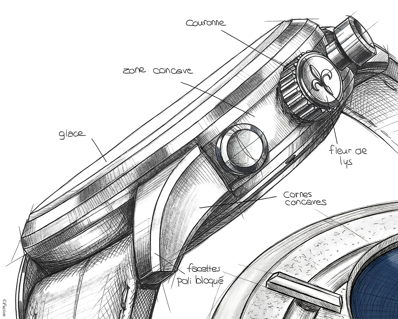 Pequignet Royale Paris Chrono profile view showing concave gouge and architectural lugs