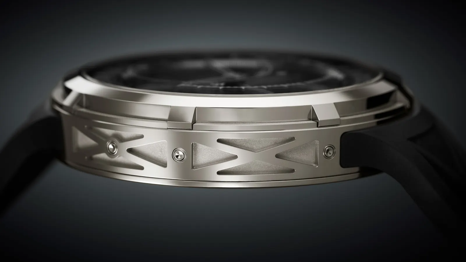 Patek Philippe 6105G-001 X-shaped case detail with Calatrava Cross caseback