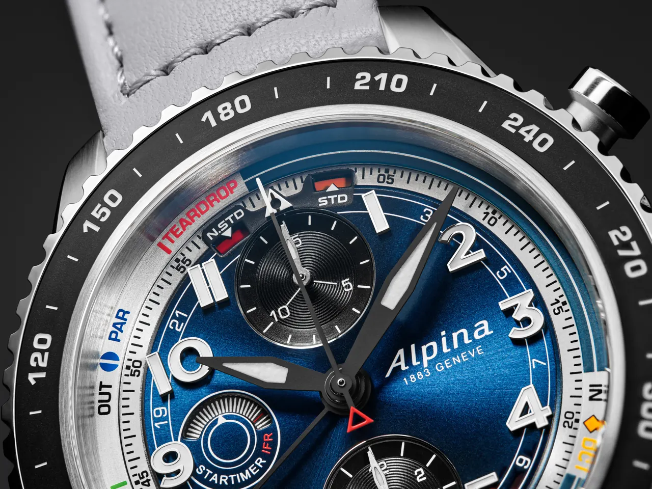 Alpina Startimer Pilot Chronograph IFR 43mm case side profile showing bevelled lugs