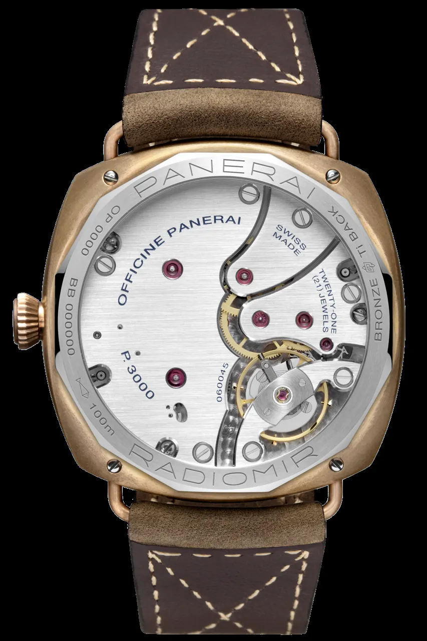 Panerai Radiomir Bronzo PAM00760 open caseback revealing P.3000 hand-wound calibre