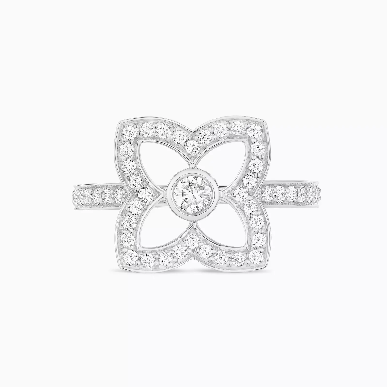 Lotus by De Beers ring worn alone as a quiet statement