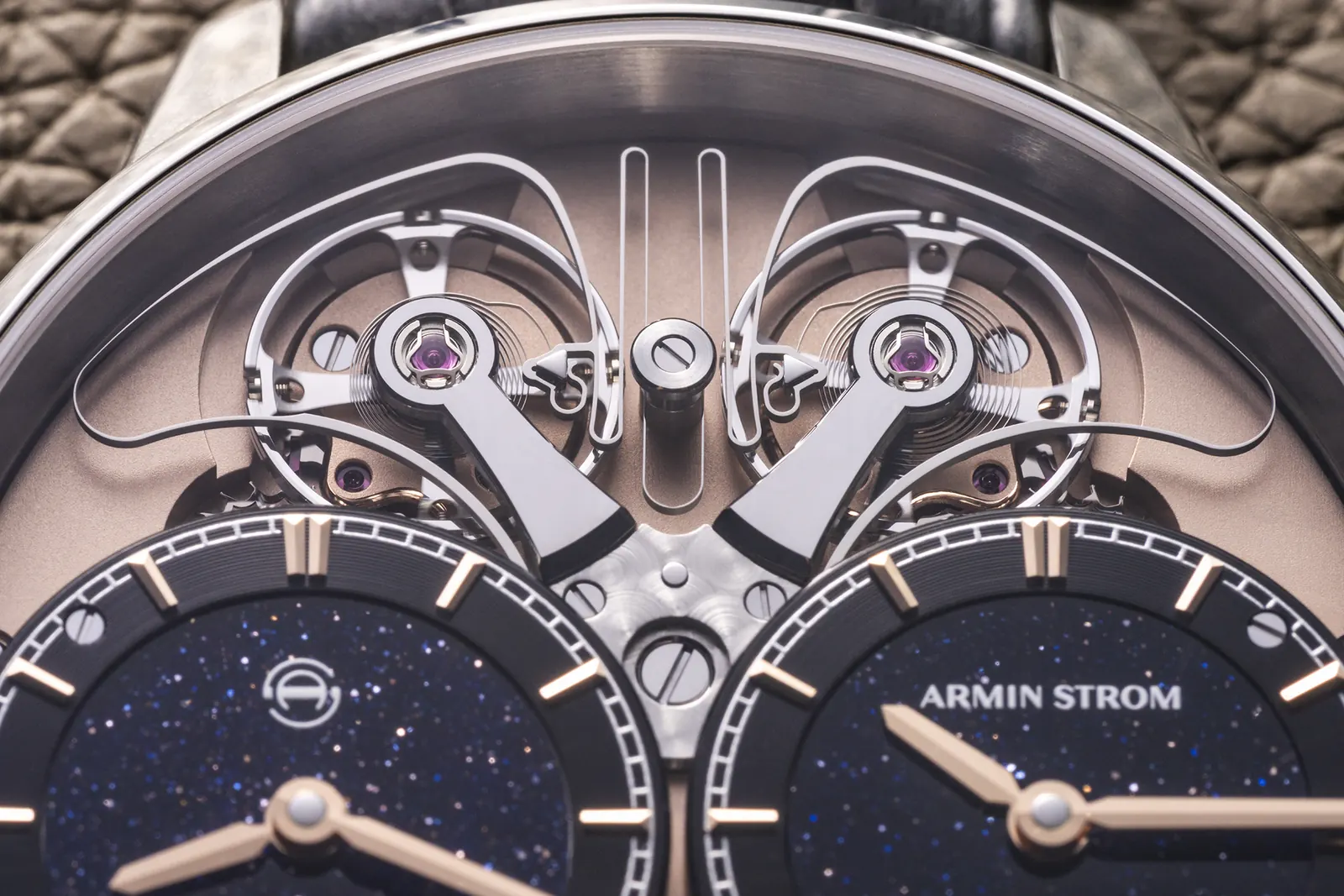 Armin Strom Dual Time GMT Resonance Aventurine dual time zone display with day/night indicators