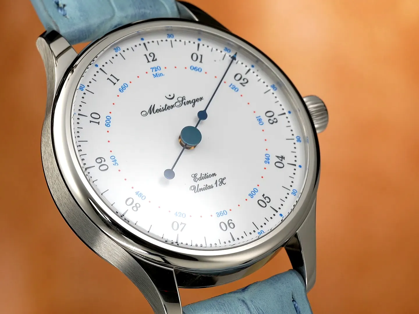 MeisterSinger Unitas 1Z Edition exhibition case back revealing decorated Unitas 6497 movement