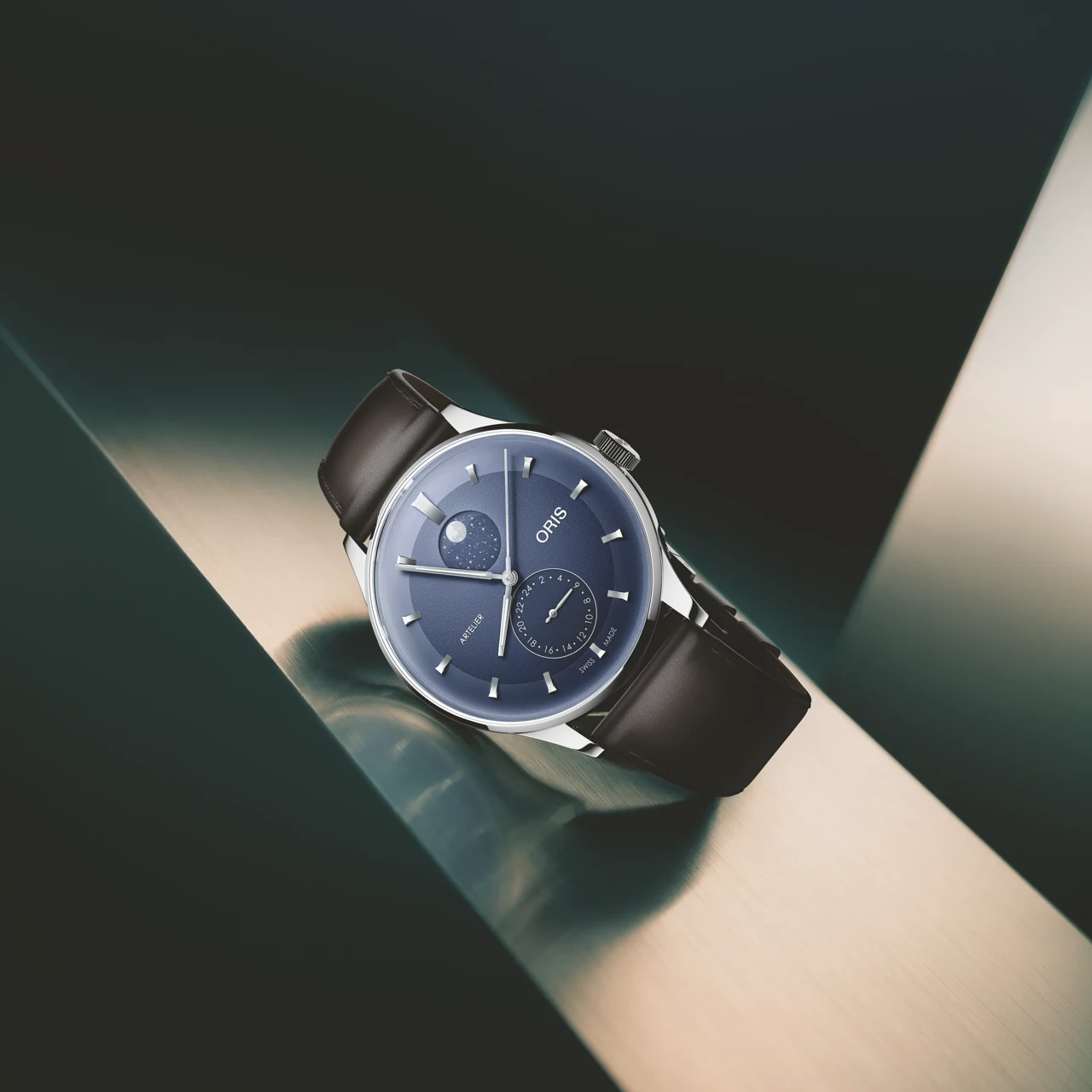 Oris Artelier Complication chestnut dial variant with stainless steel bracelet