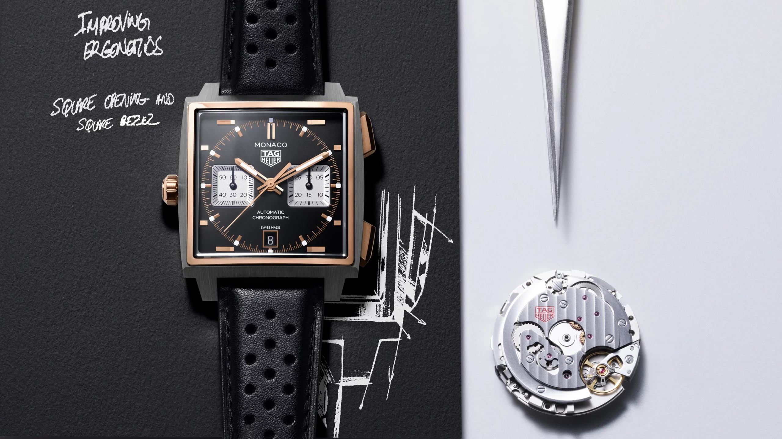 TAG Heuer Monaco Chronograph black dial two-tone titanium and 18K rose gold case