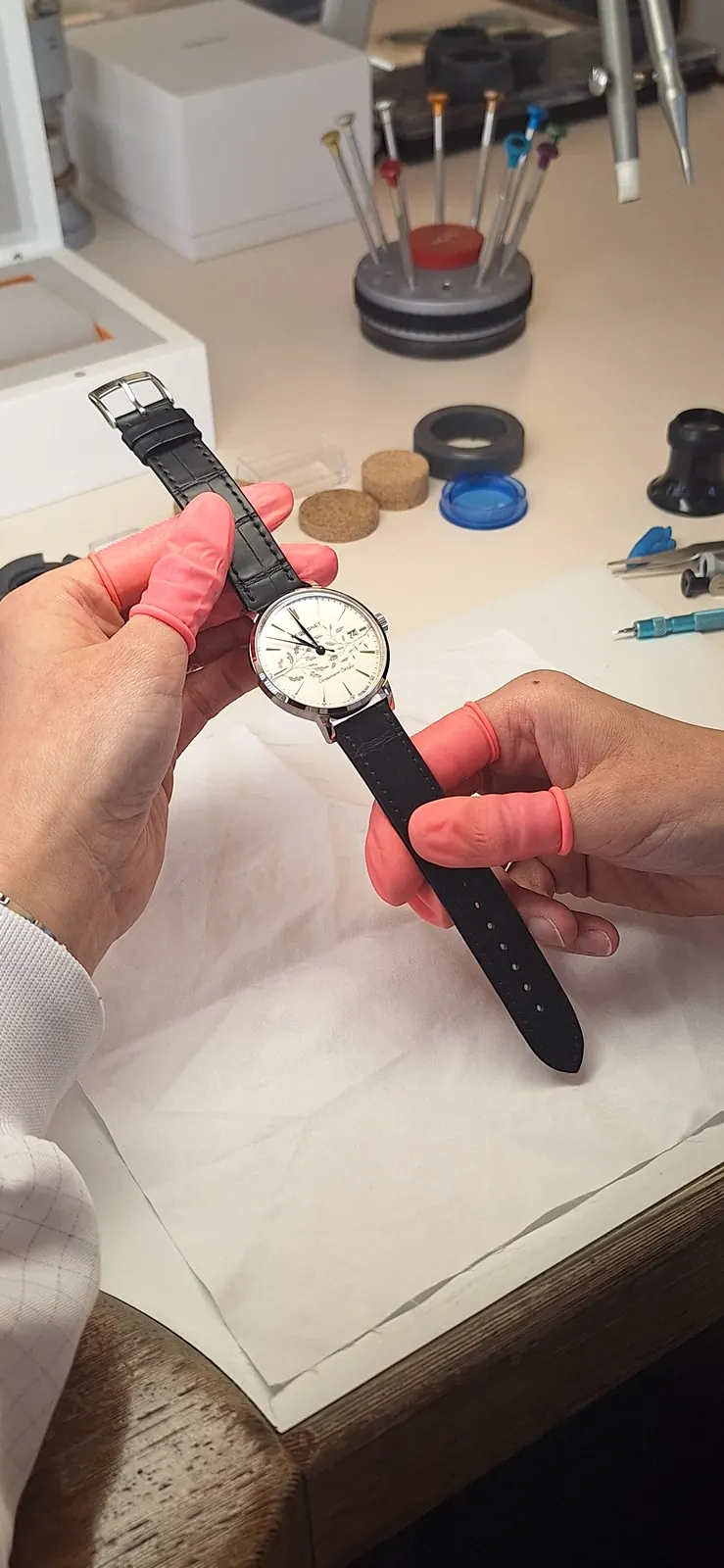 Pequignet Attitude Impériale full watch view with hand-stitched alligator strap