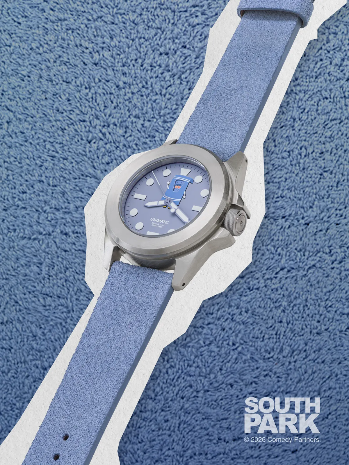 UNIMATIC x South Park Towelie UT4-TW with additional purple suede leather strap