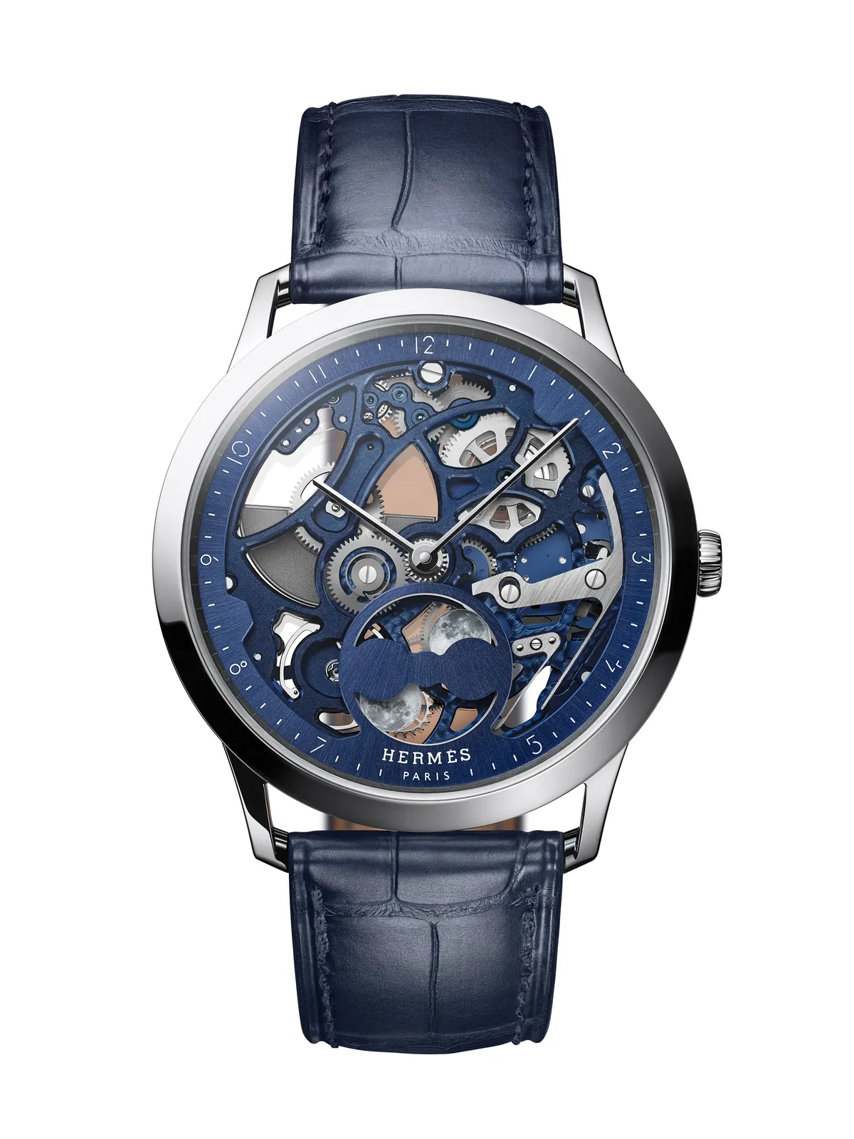 Close-up of the Hermès H1953 extra-thin movement with micro-rotor and hand-chamfered bridges
