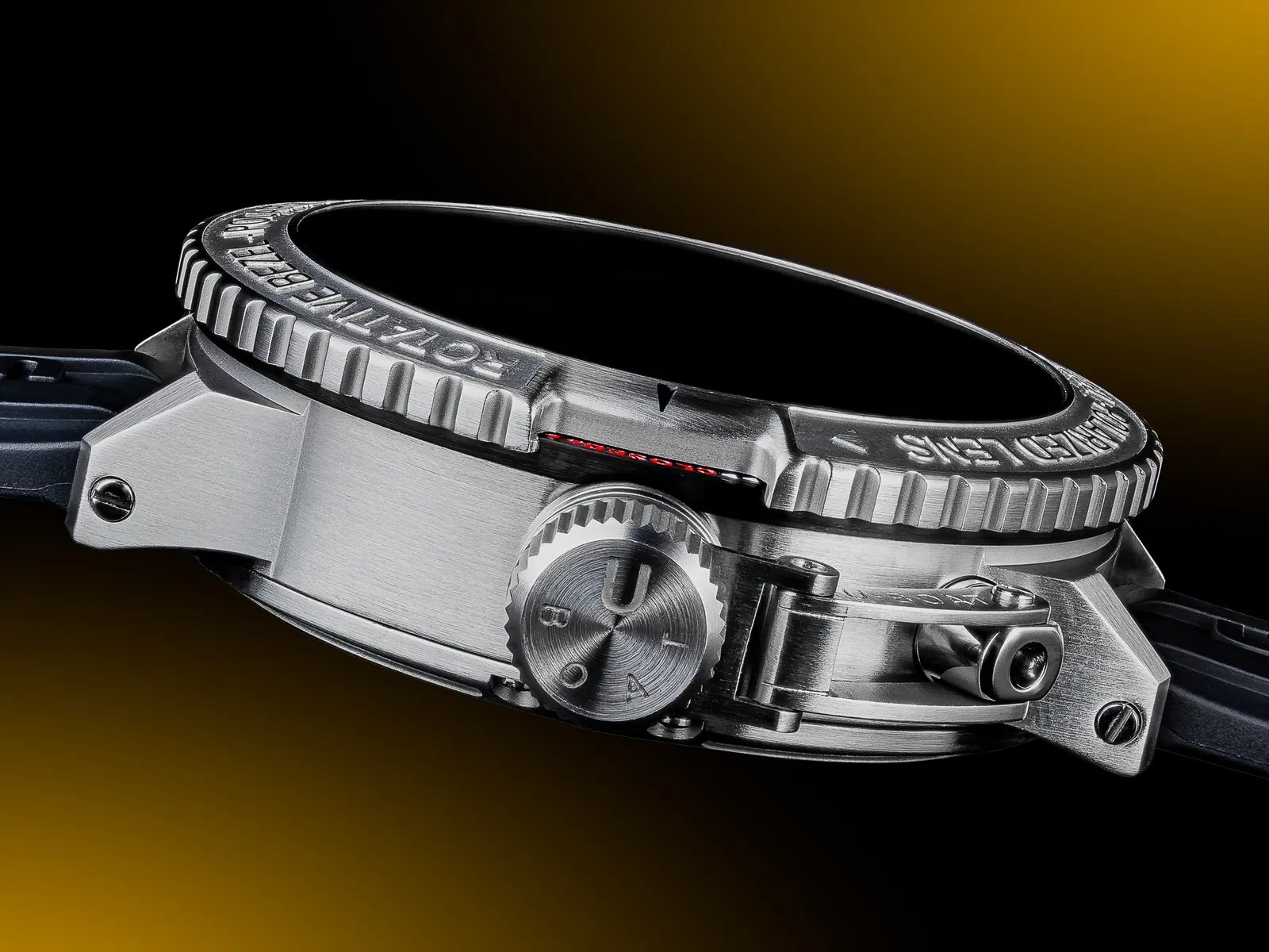 U-BOAT Classico Dark Mistery case back with U-shaped sapphire crystal and seven-screw closed caseback