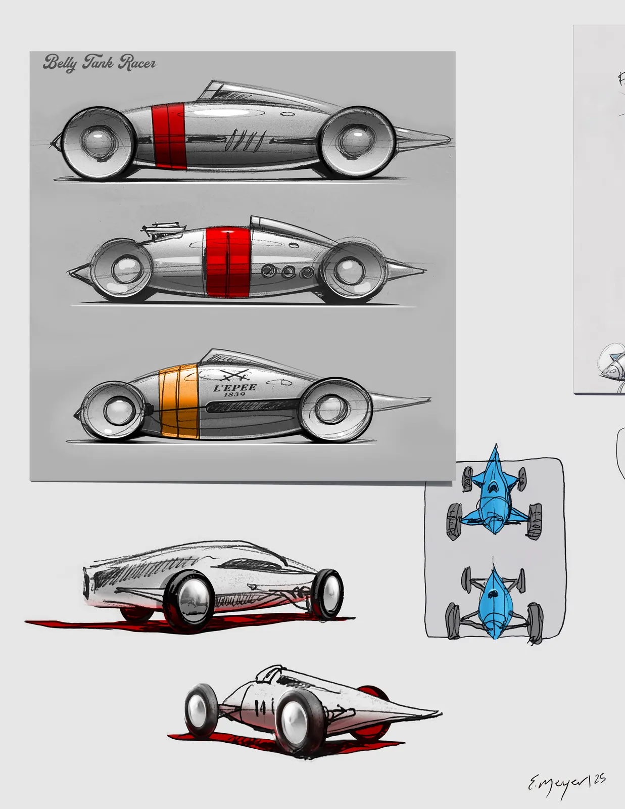 L'Epée 1839 Belly Tank Racer five colour variants — Blue, Green, Metallic Grey, Red, and Black
