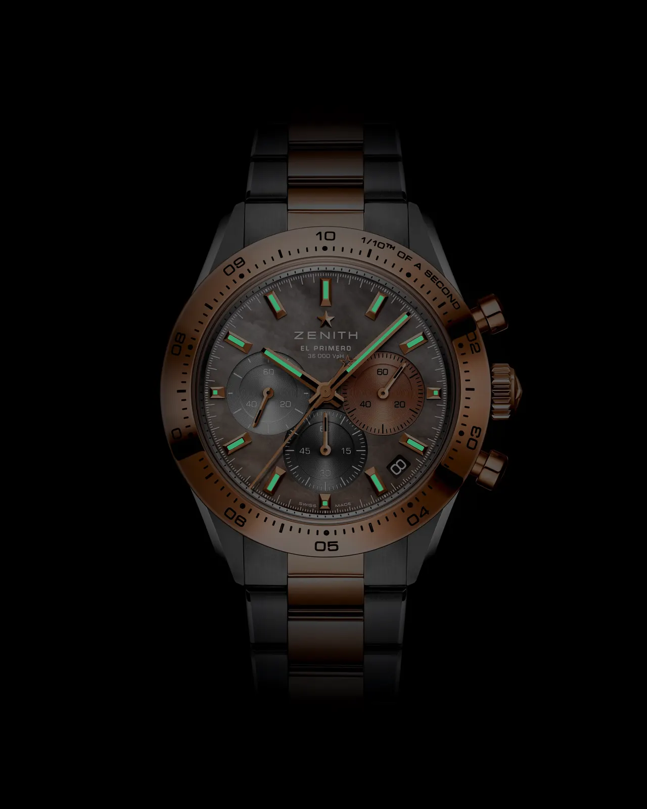 El Primero 3600 movement visible through sapphire case back, openworked rotor with Zenith star engraving