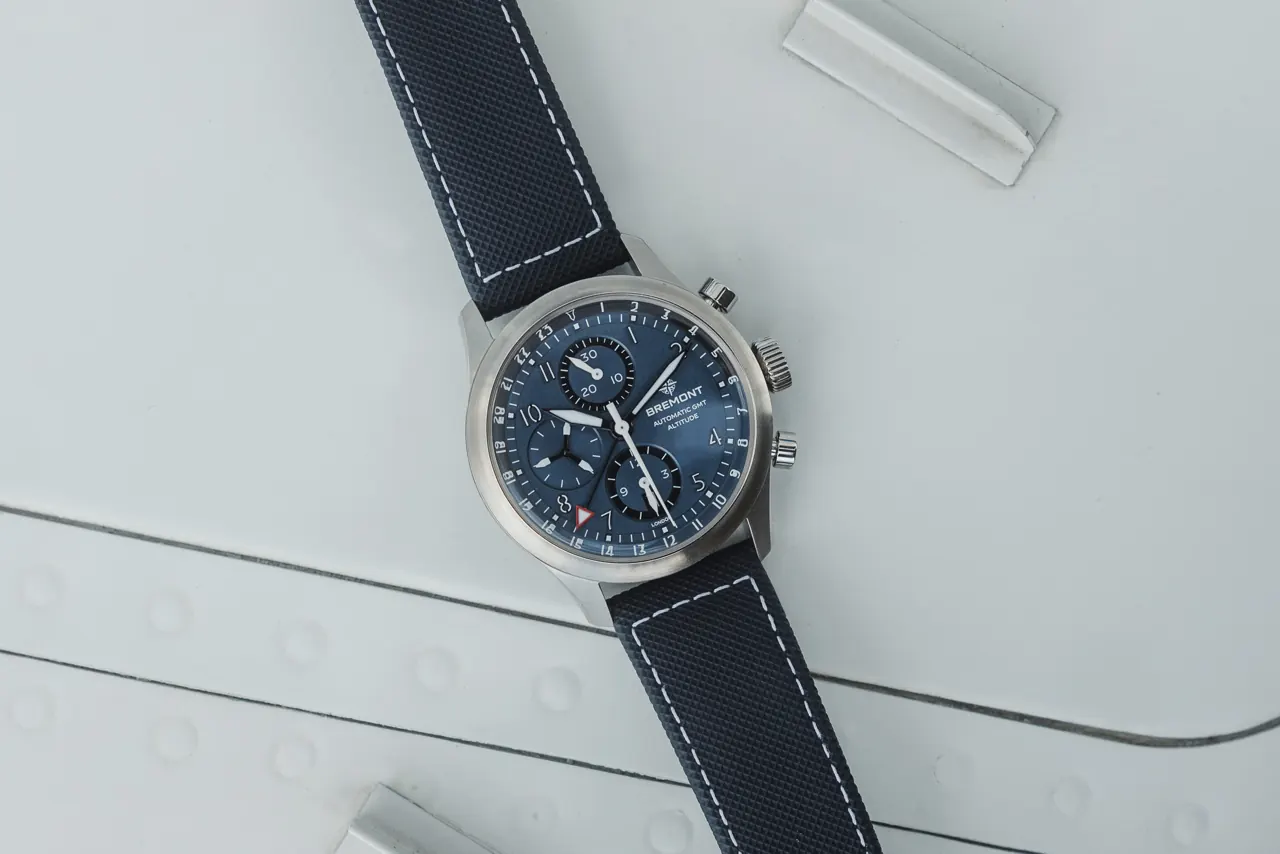 Bremont Altitude Chronograph GMT Air Force Blue with propeller running seconds