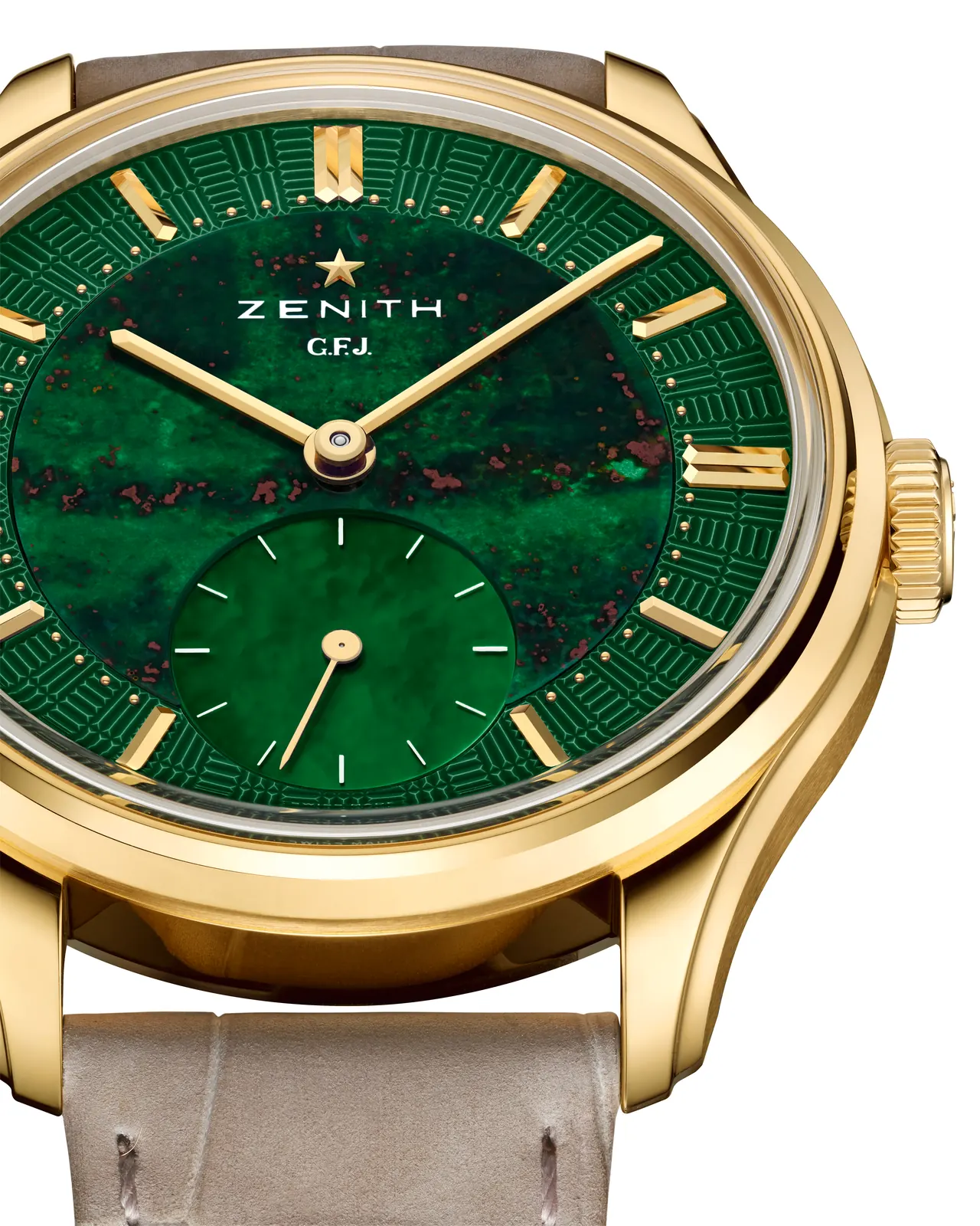 Zenith G.F.J. yellow gold limited edition with alligator leather strap options