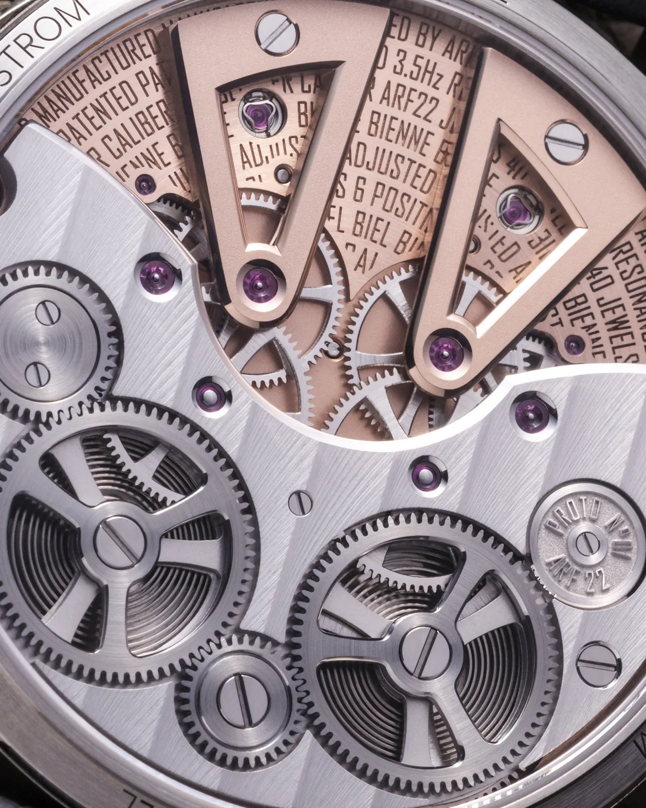Armin Strom Dual Time GMT Resonance Aventurine case profile in stainless steel with dark grey alligator strap