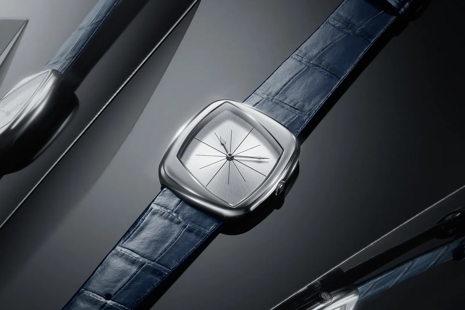 Dennison x Collectability Oblique Enigma dial close-up showing asymmetric geometric layout