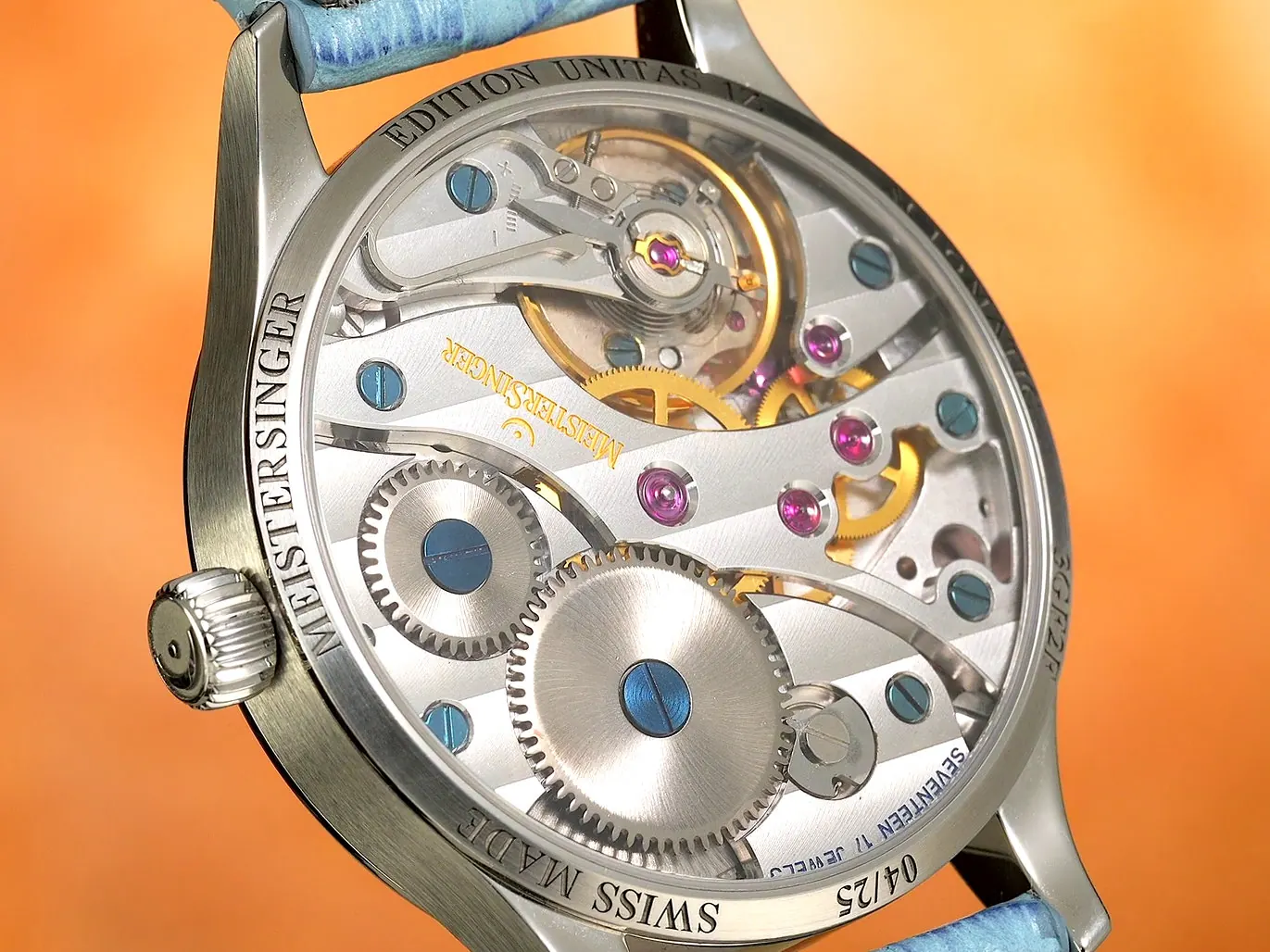 MeisterSinger Unitas 1Z Edition 40mm stainless steel case with ice blue leather strap