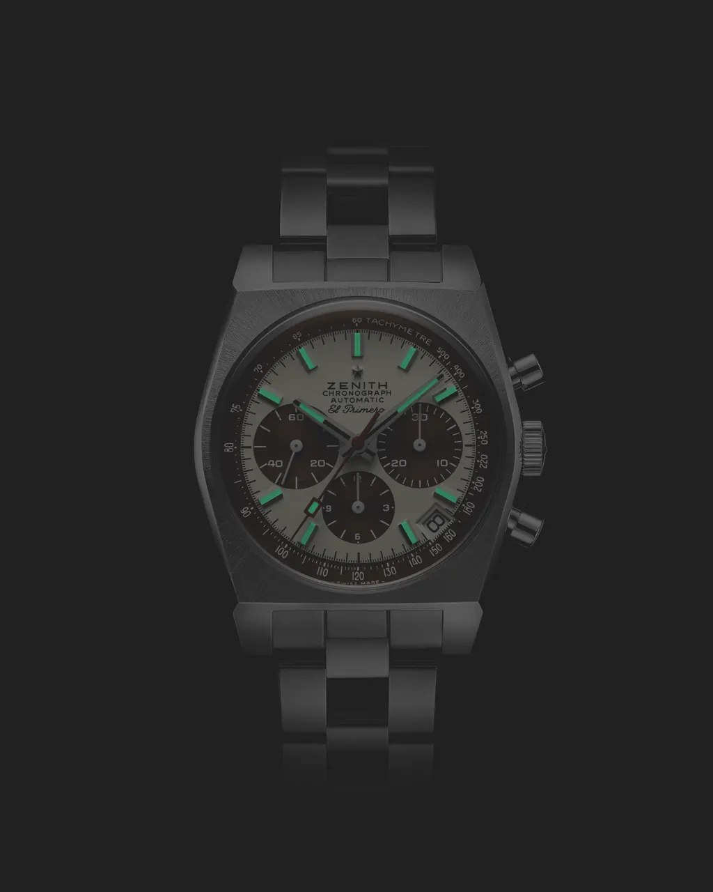 Zenith Chronomaster Revival A384 Tropical full front view with red chronograph seconds hand