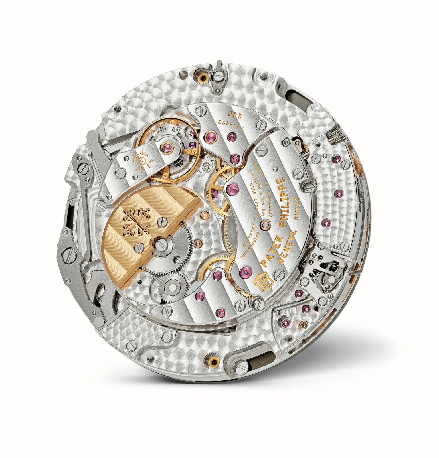 Patek Philippe Reference 6105G-001 black polymer strap with X-shaped decorative motif