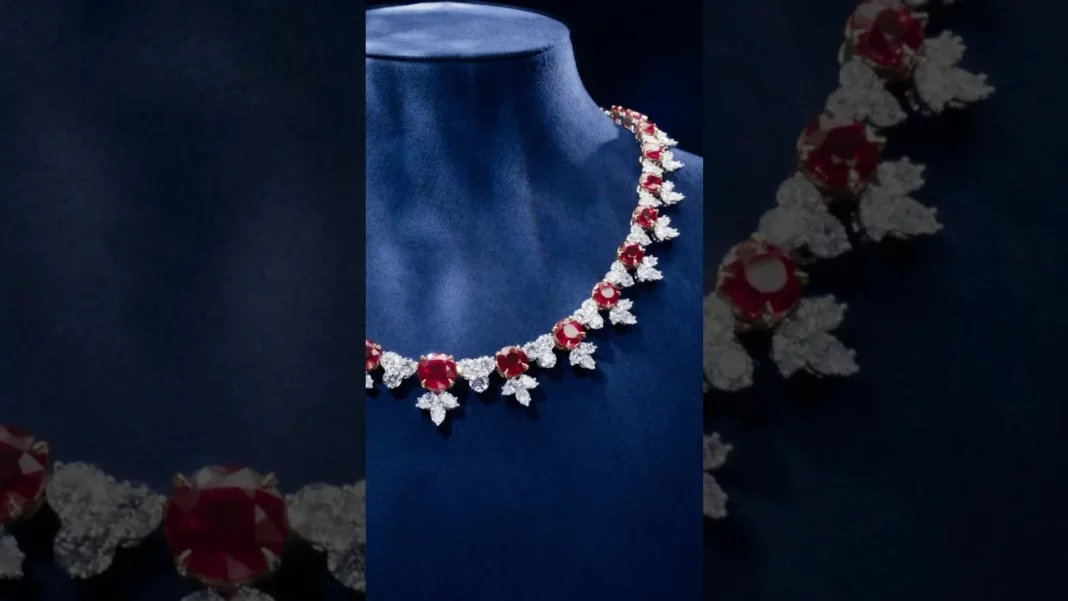 Harry Winston Ruby and Diamond Cluster Necklace Masterpiece