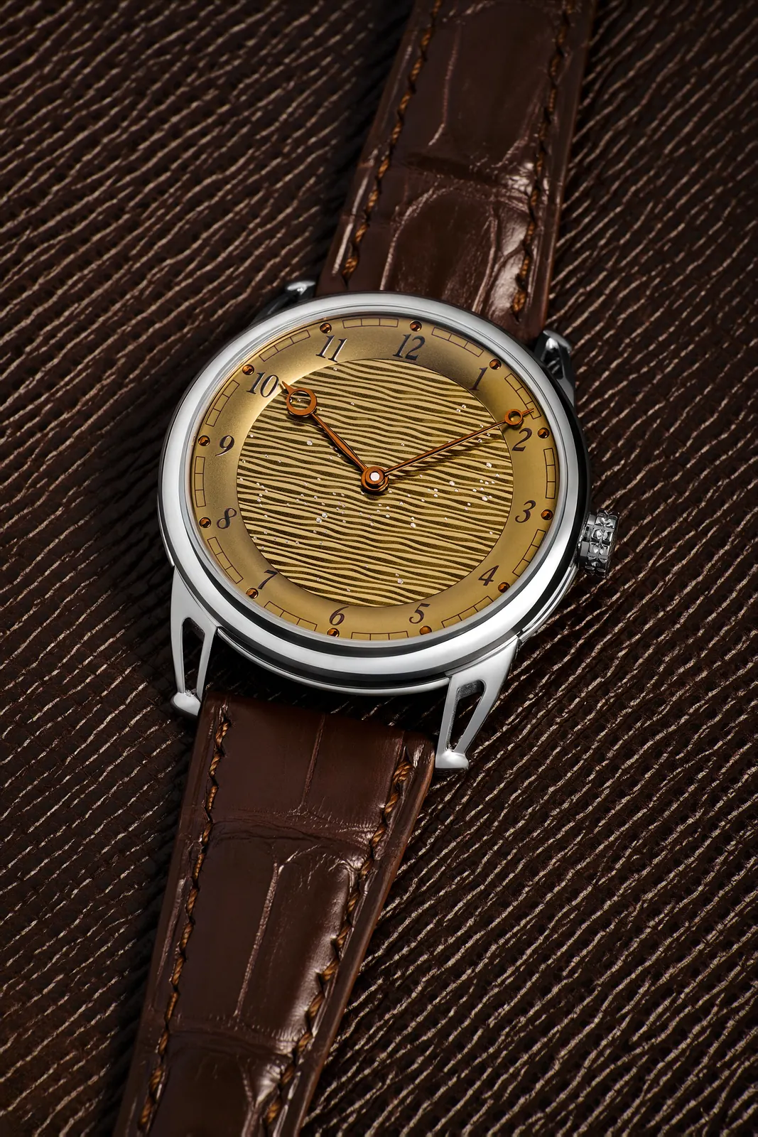 De Bethune DB25xs Sand Winds yellow titanium dial with random guilloché finish