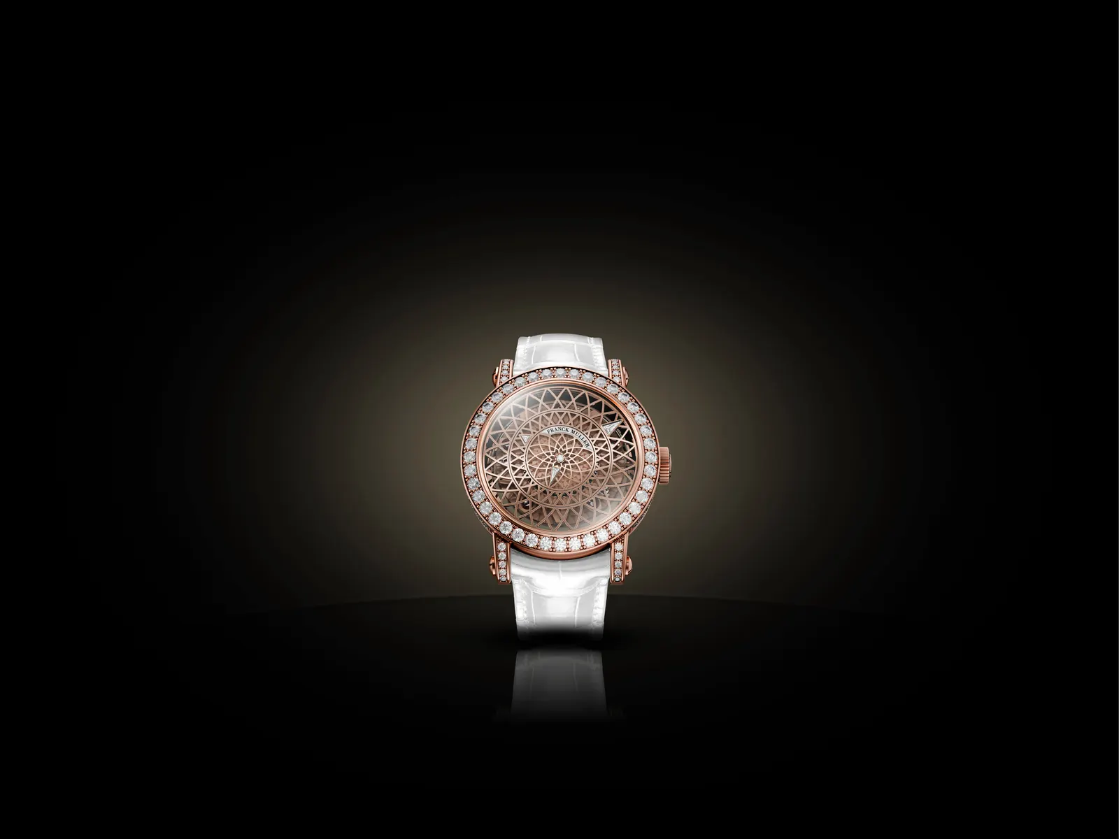 Franck Muller Round Triple Mystery Skeleton rose gold diamond-set dial with three rotating discs