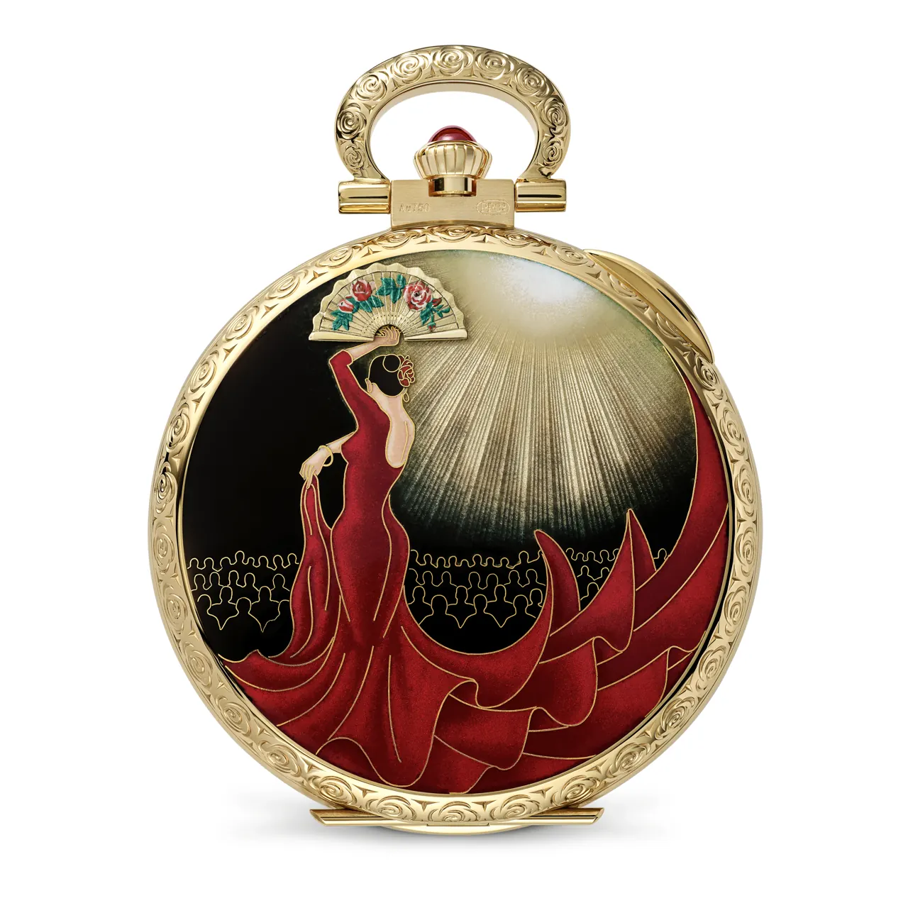 Patek Philippe Rare Handcrafts 992 flamenco dancer cloisonné enamel case back in yellow gold