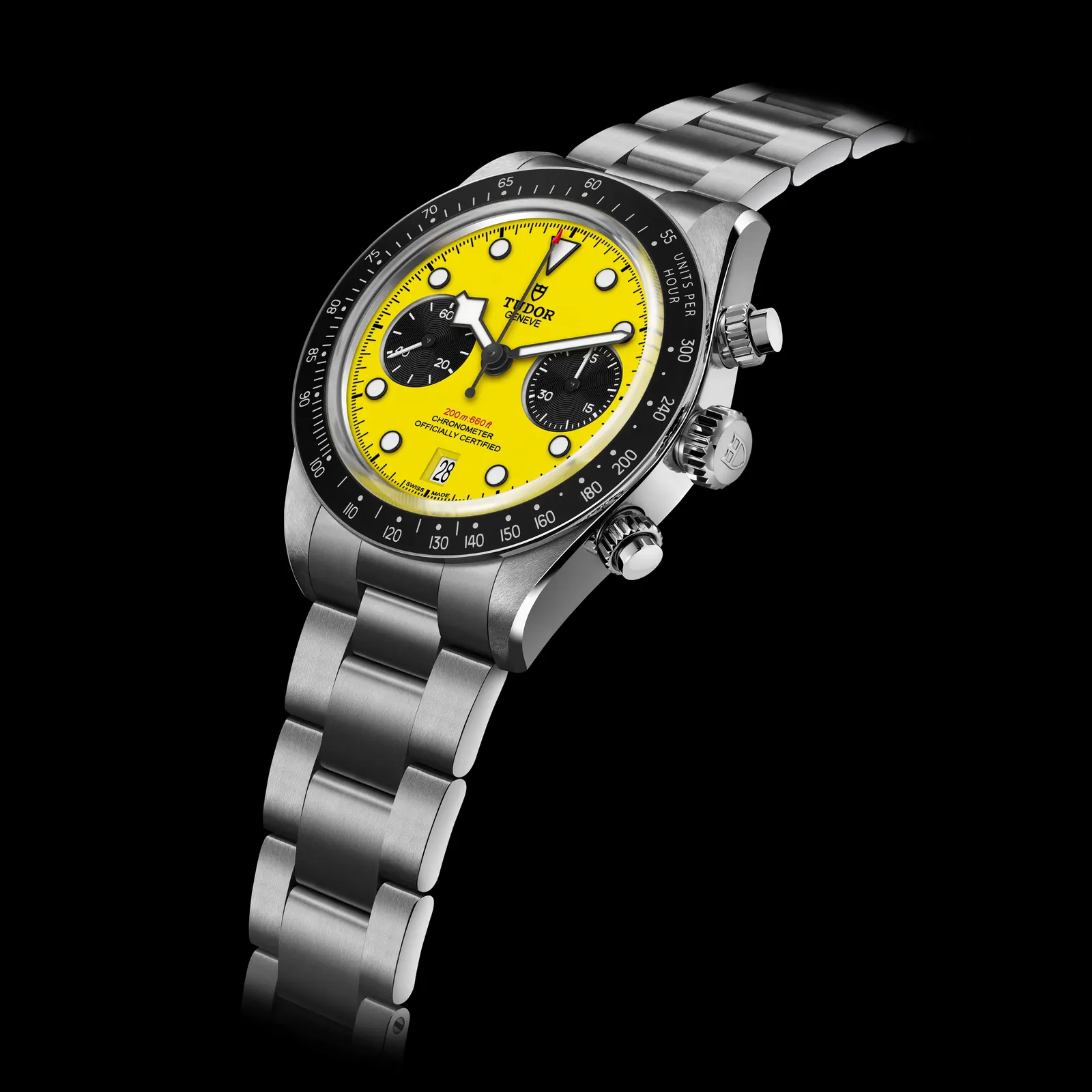 Tudor Black Bay Chrono 39 Bumblebee yellow dial full front view