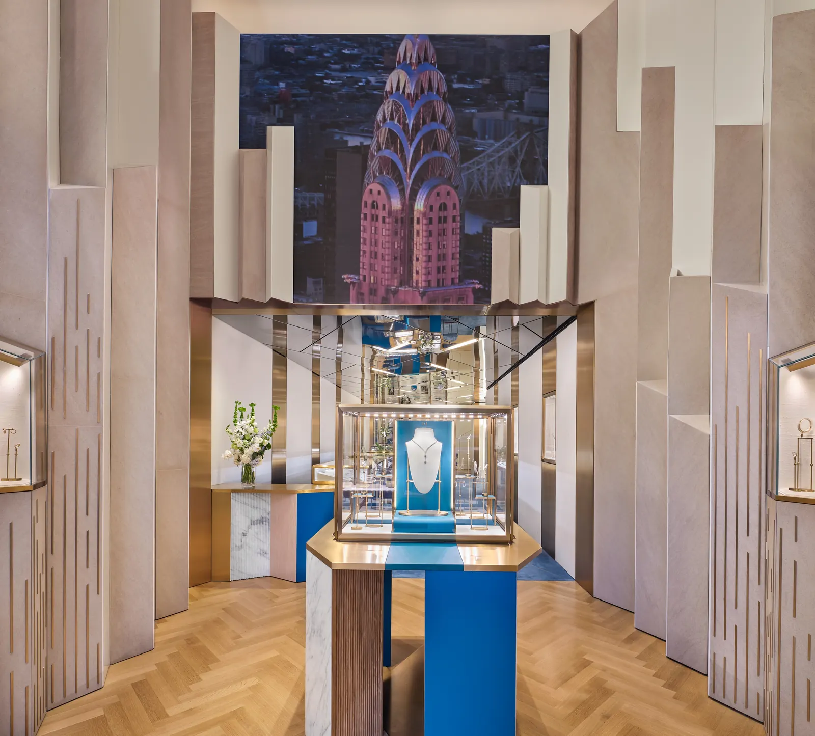 MARLI New York Madison Avenue flagship boutique interior with Indiana limestone and teal accents