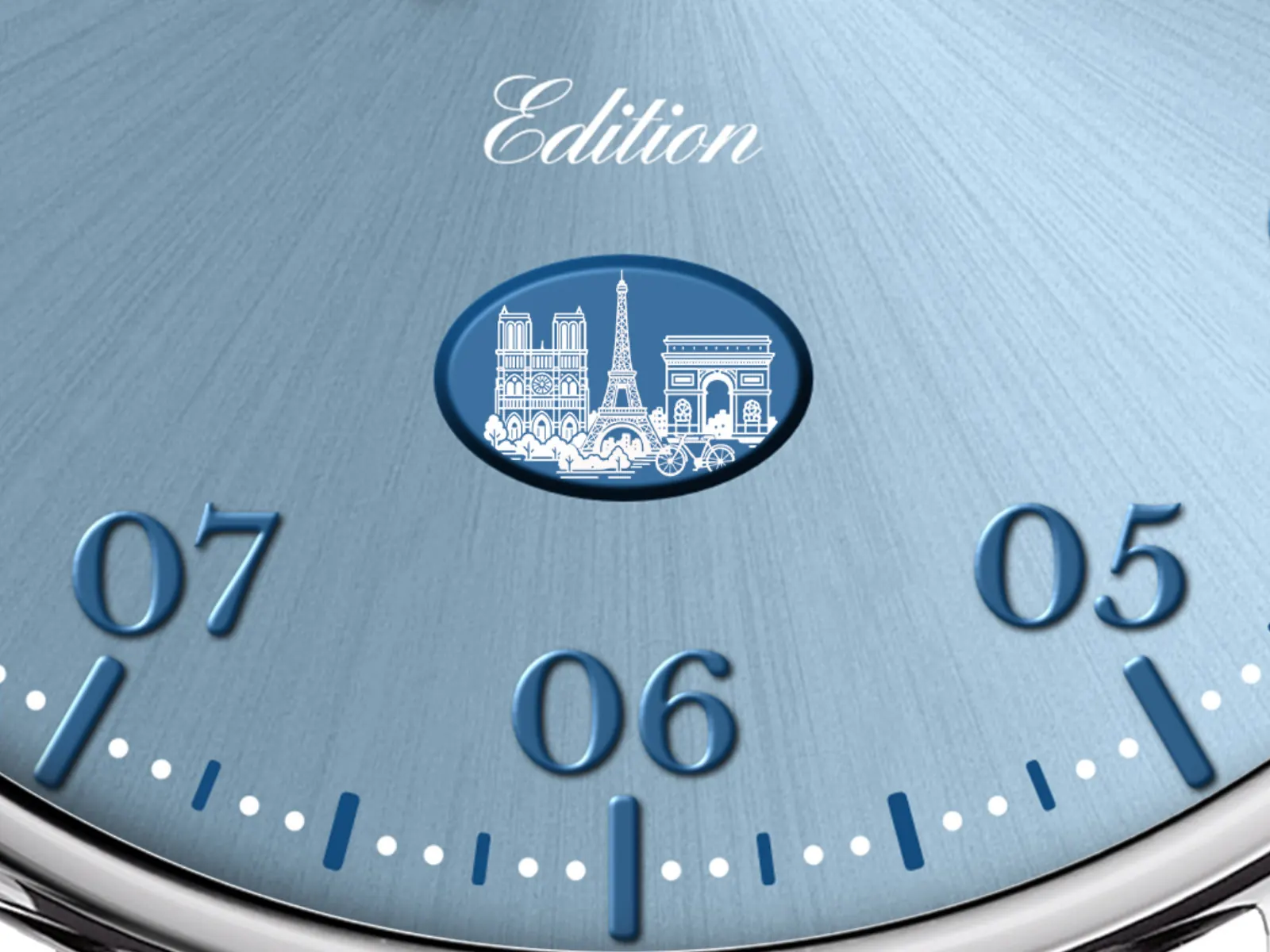 MeisterSinger City Edition Paris with engraved oval plaque on light-blue sunburst dial